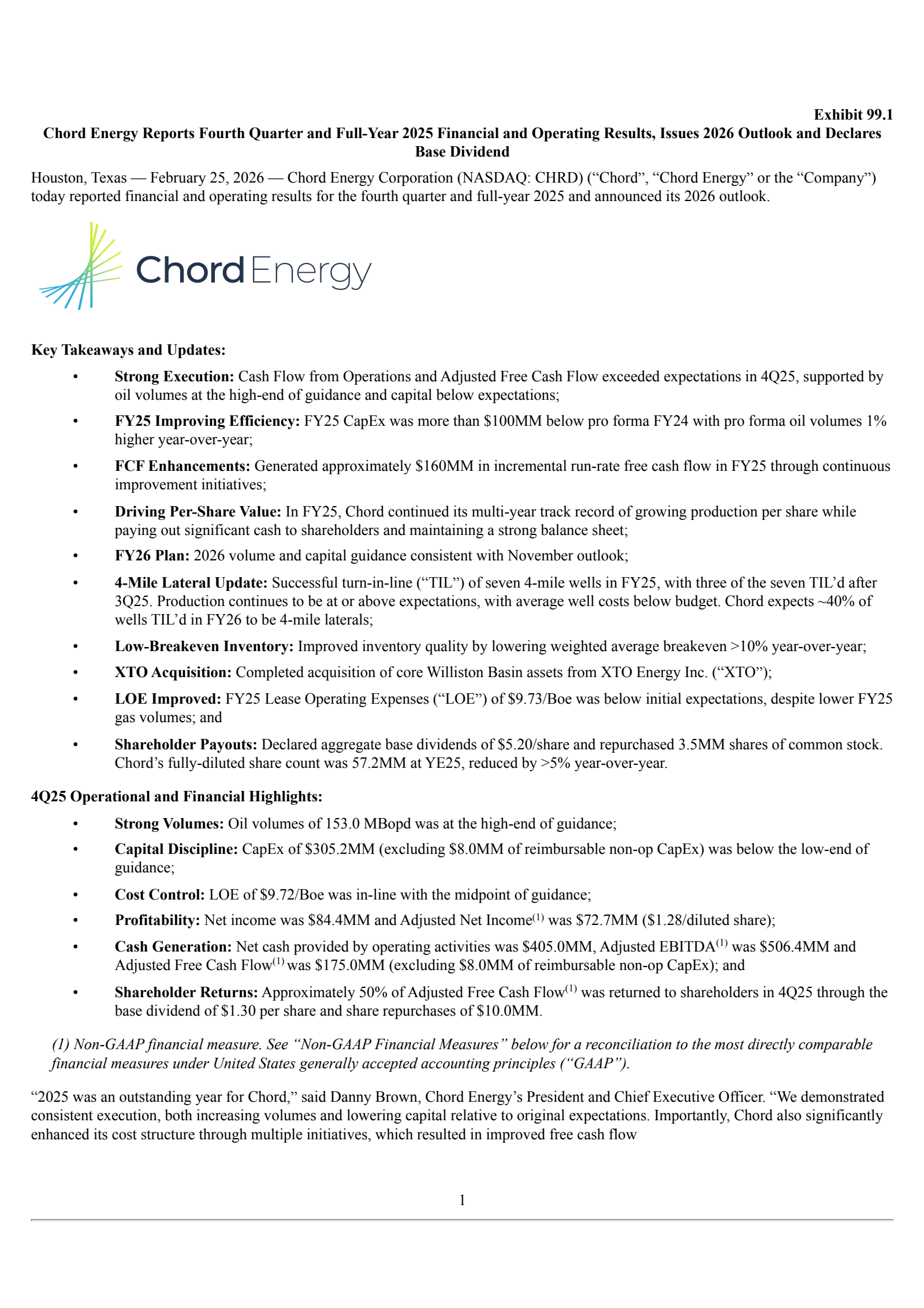 Chord Energy's Q4 2025 Press Release