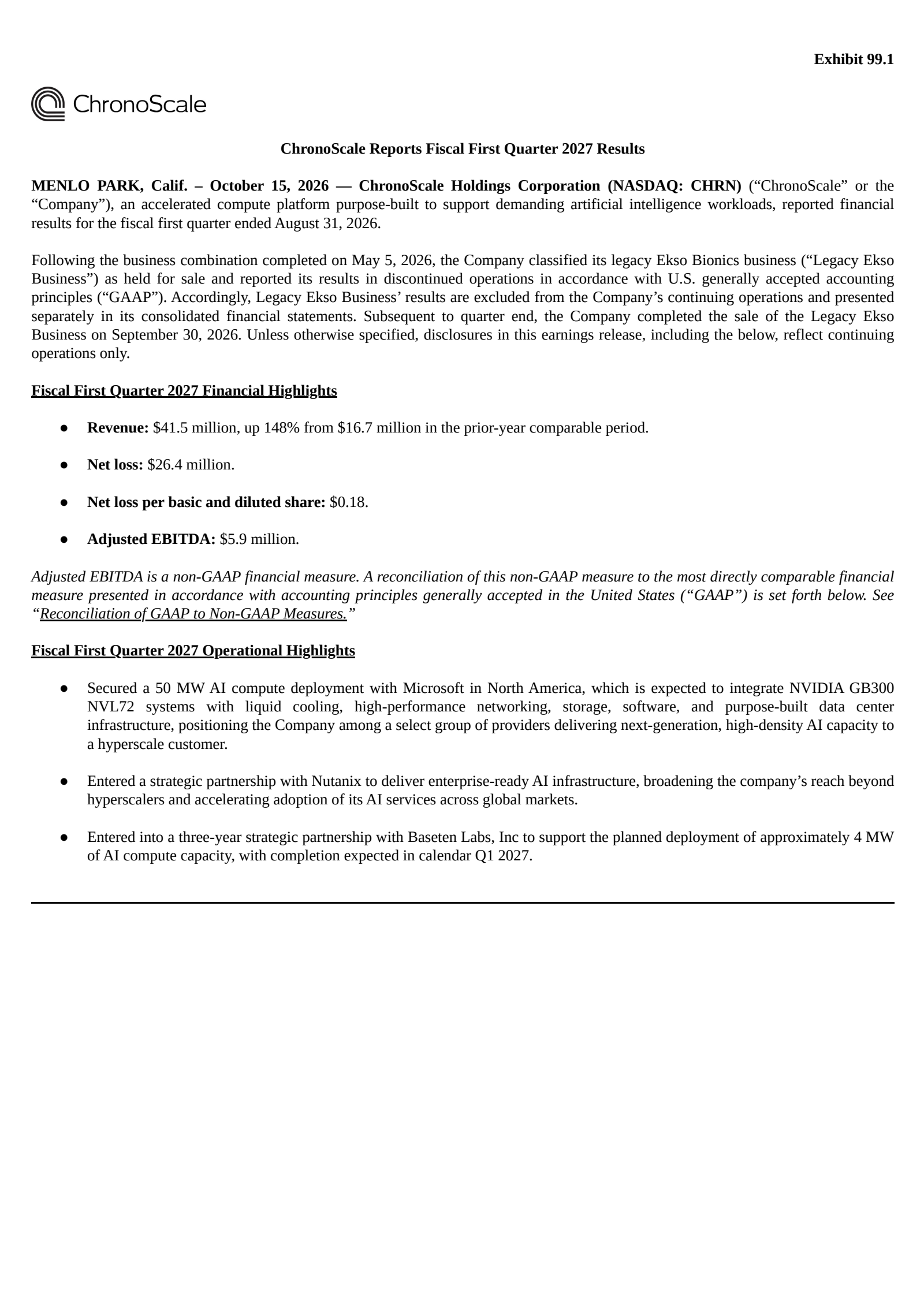 ChronoScale Corporation Common Stock (CHRN) Q3 2026 Earnings Results ...