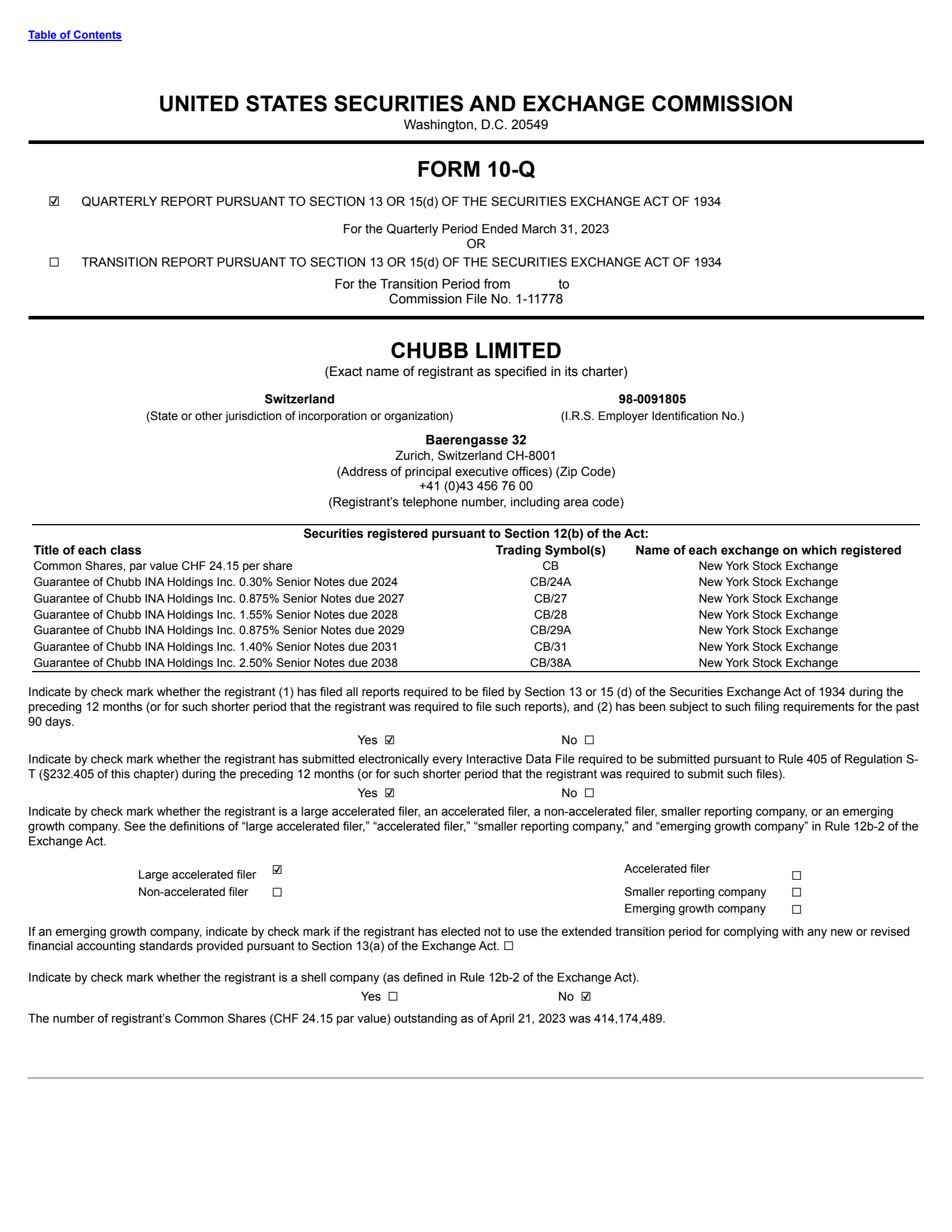 Chubb's Q1 2023 Quarterly Report