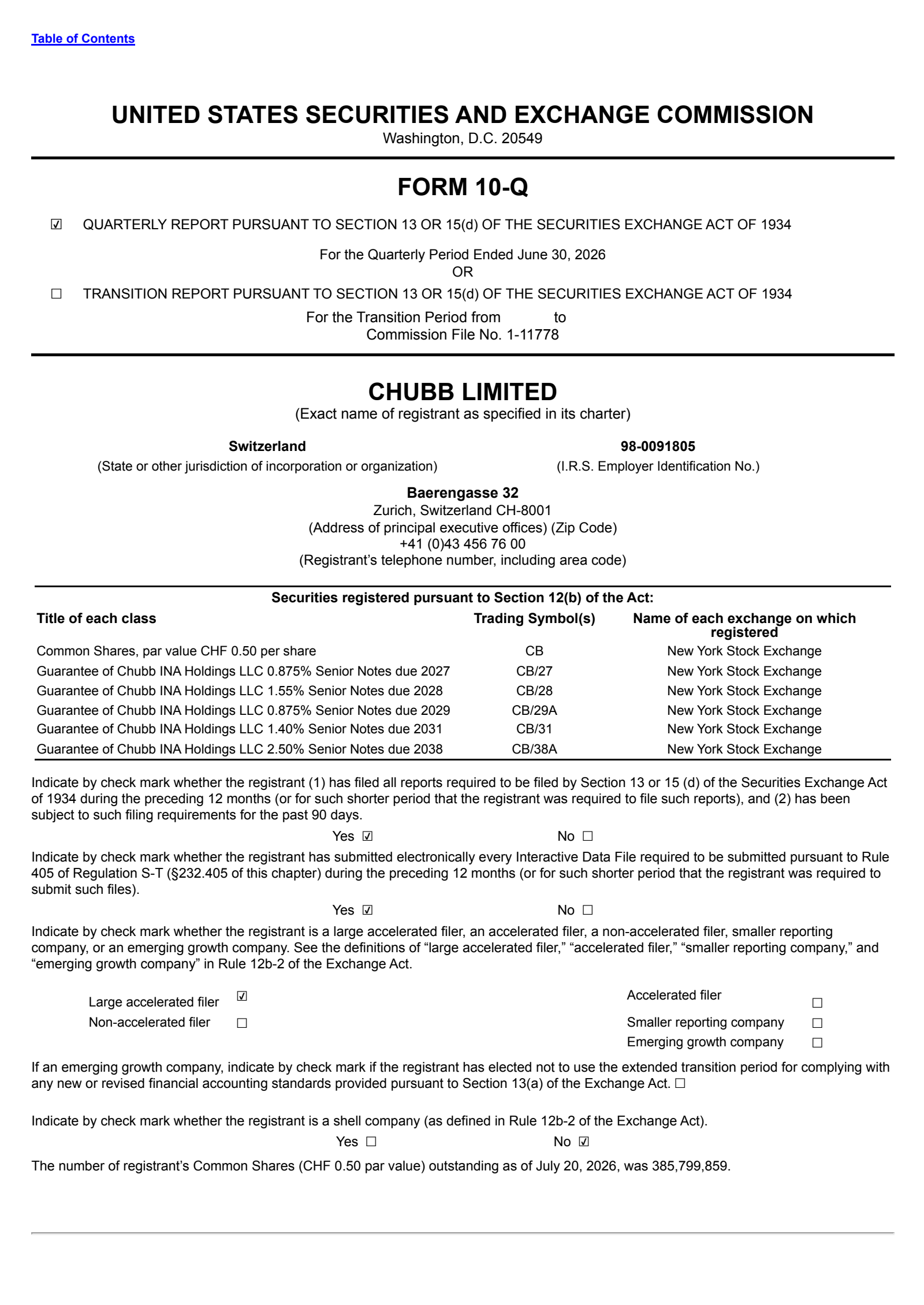 Chubb's Q2 2026 Quarterly report