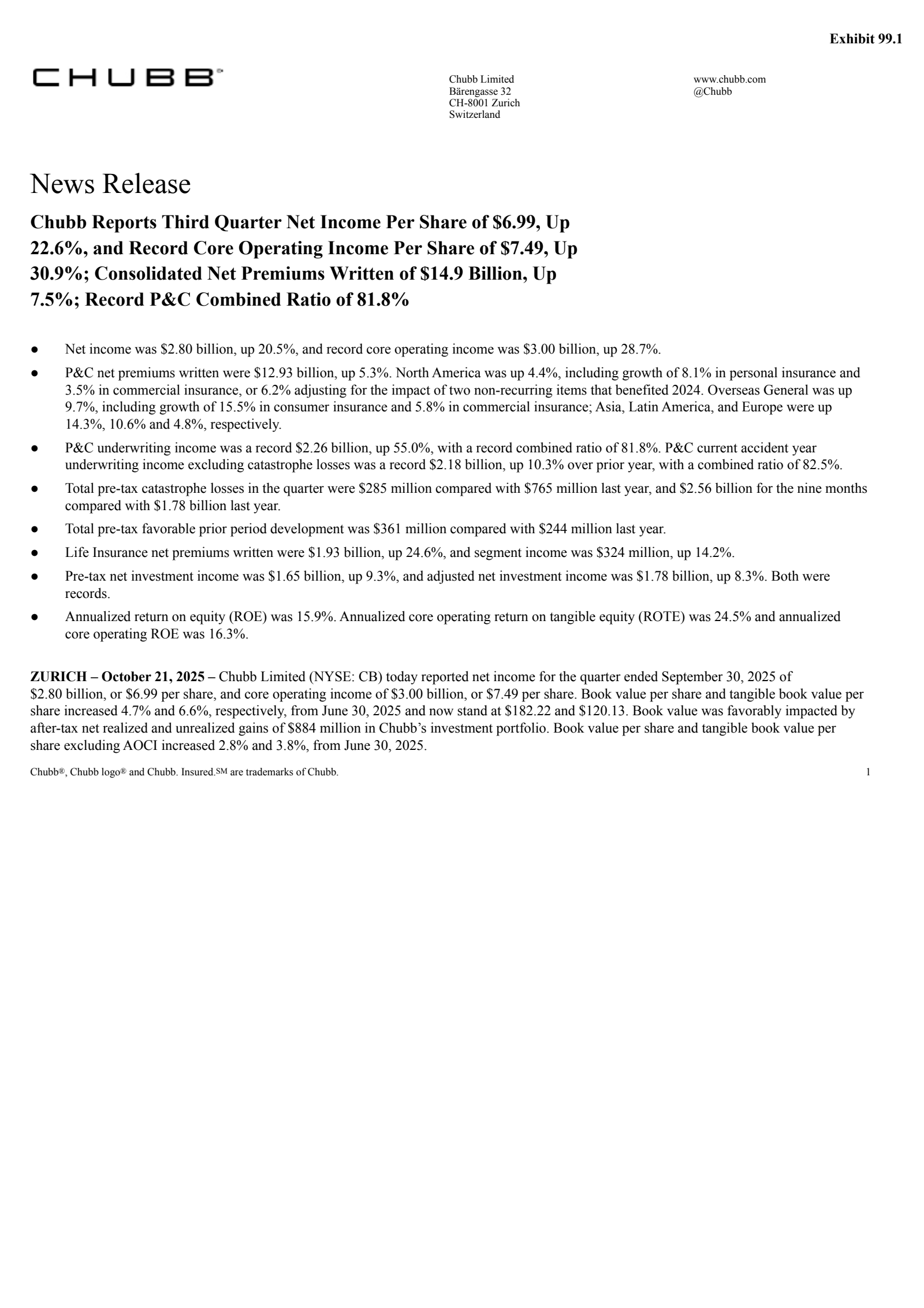 Chubb's Q3 2025 Earnings Release