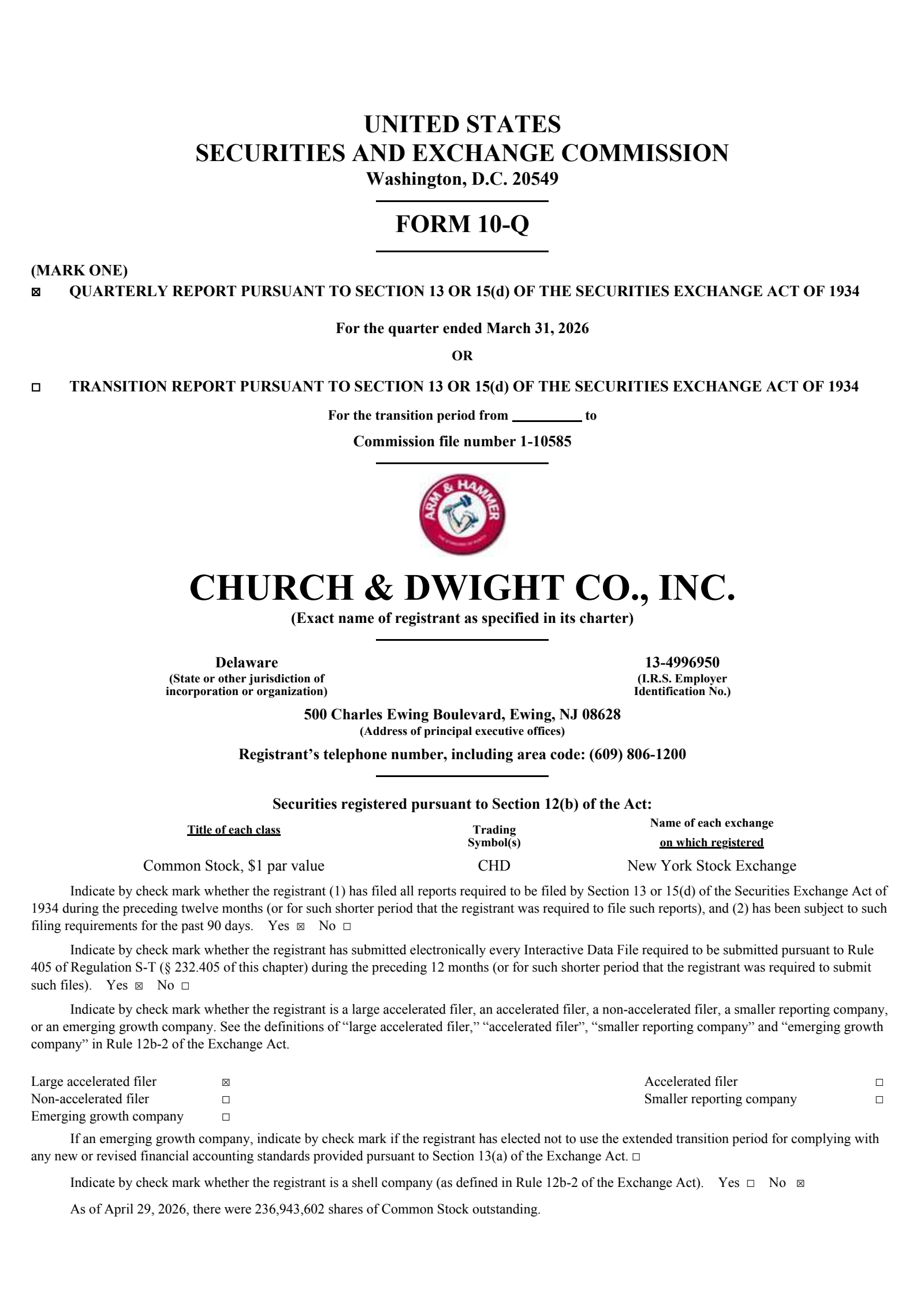 Church & Dwight's Q1 2026 Quarterly report