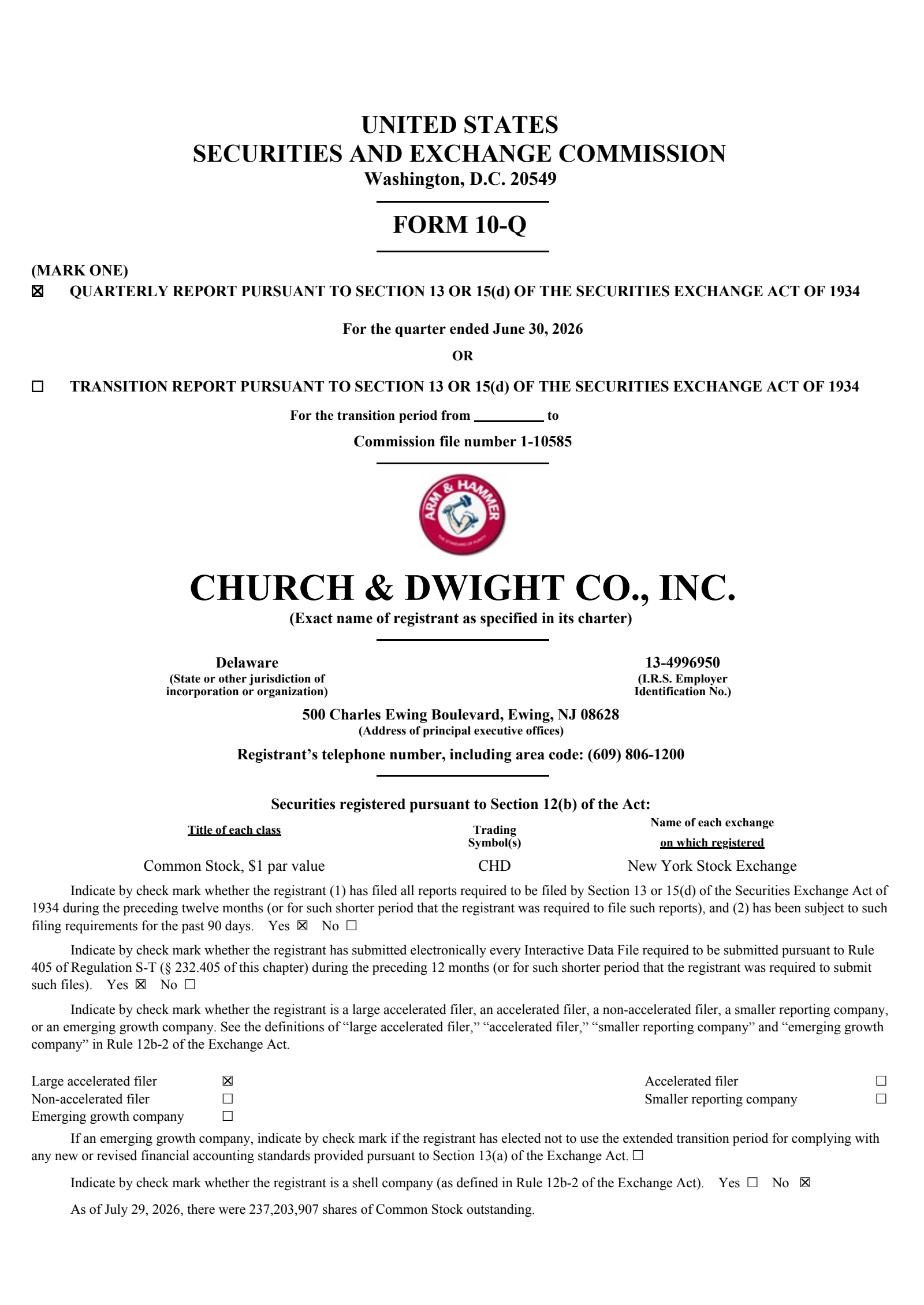 Church & Dwight's Q2 2026 Quarterly report