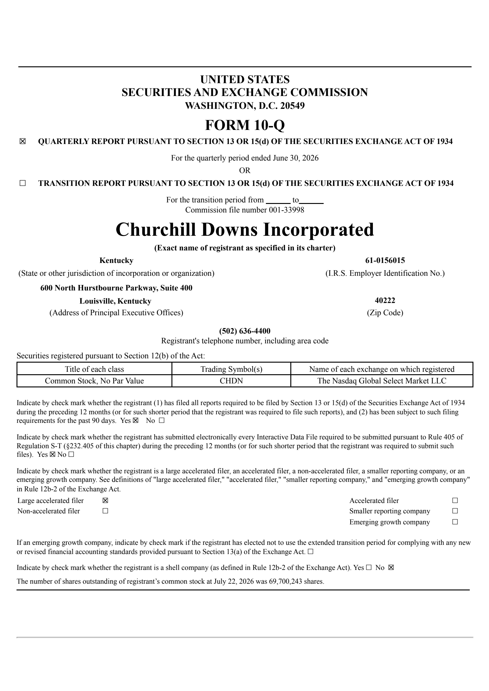 Churchill Downs' Q2 2026 Quarterly report