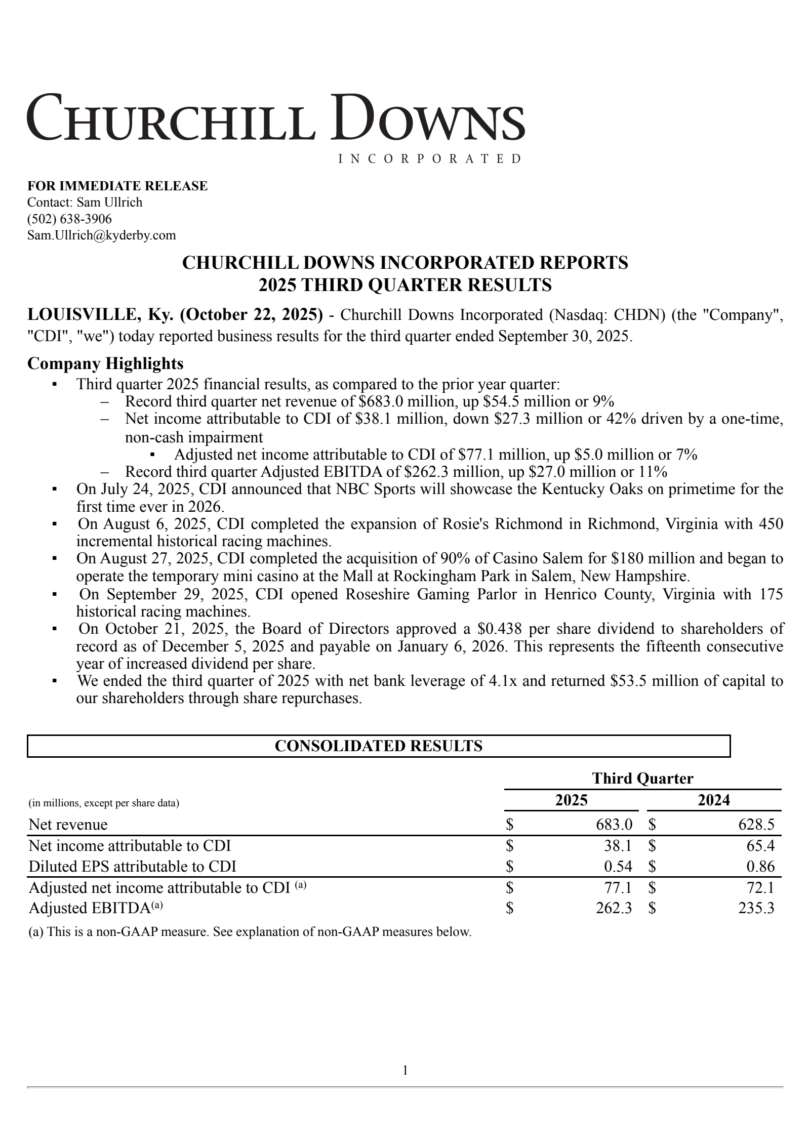 Churchill Downs' Q3 2025 Earnings Release