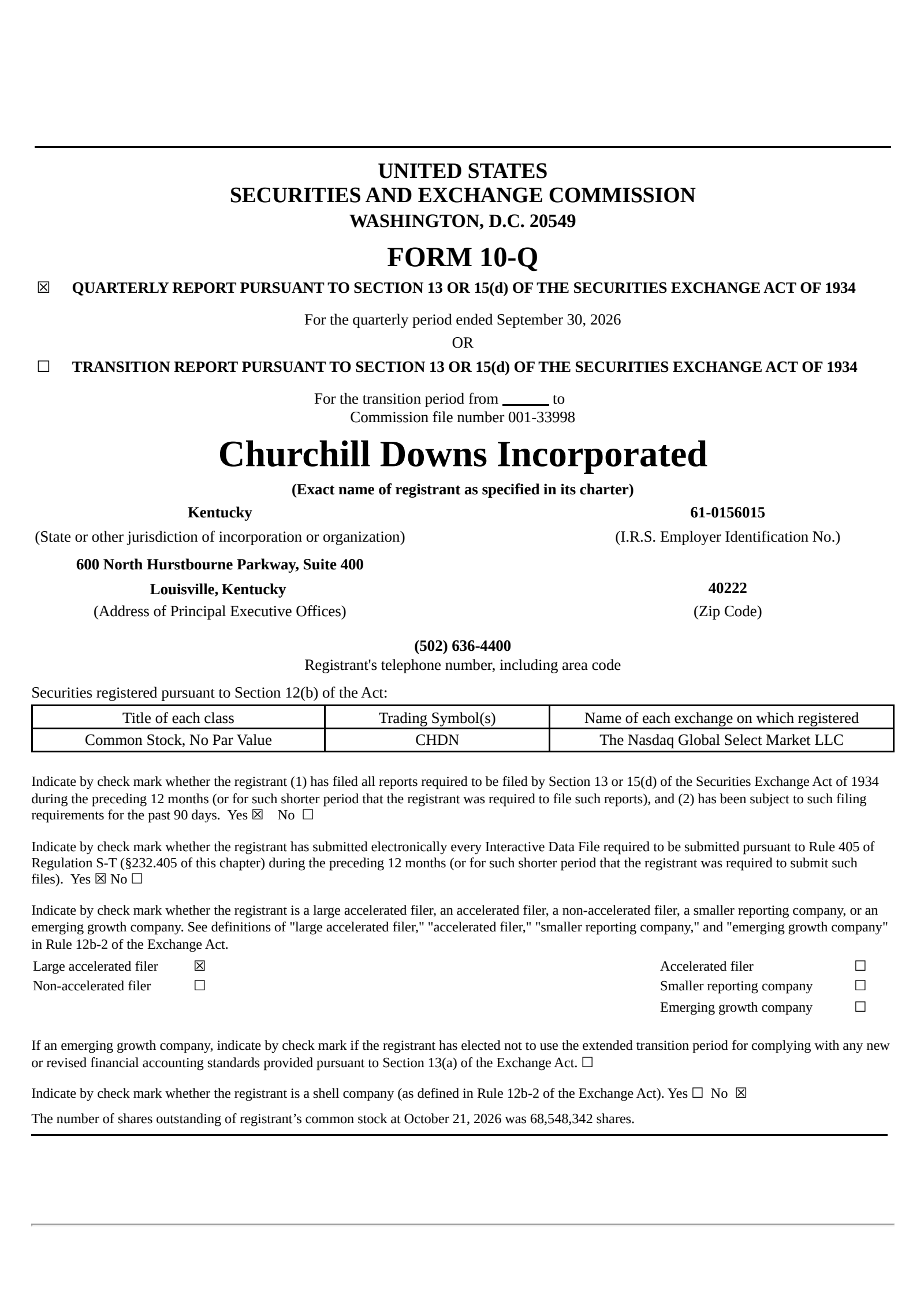 Churchill Downs' Q3 2026 Quarterly report