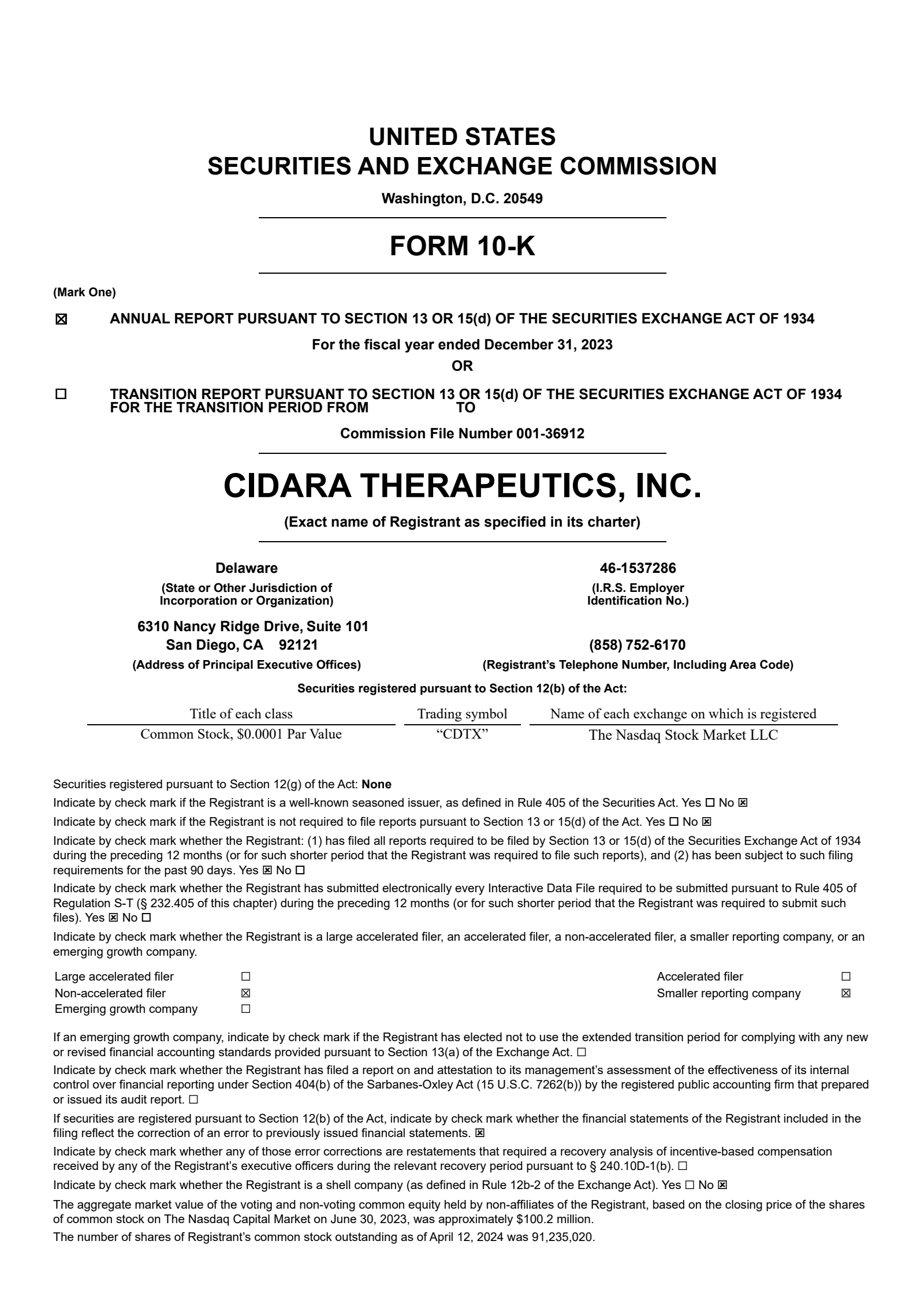 Cidara Therapeutics' Q4 2023 Annual report