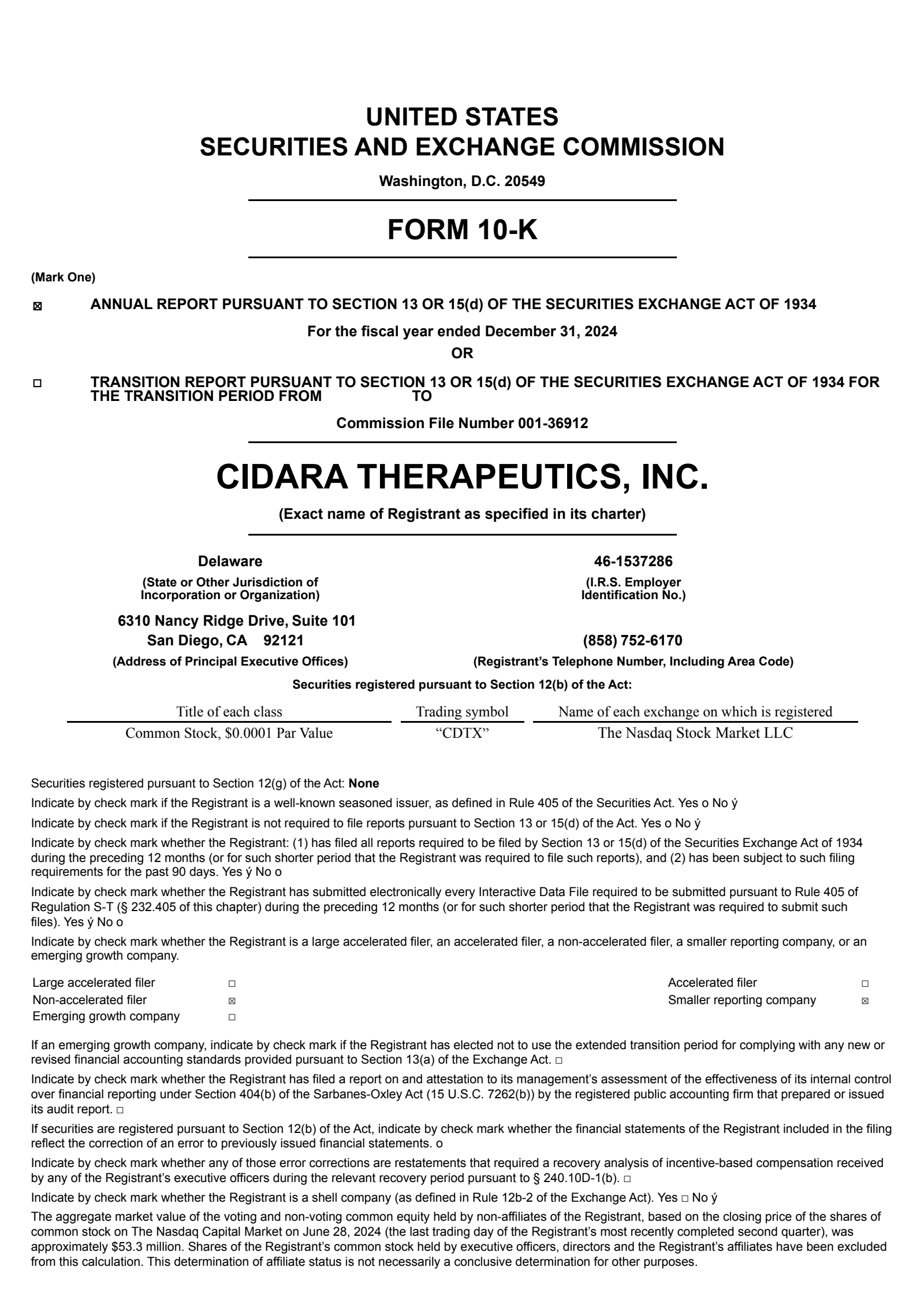 Cidara Therapeutics' Q4 2024 Annual report