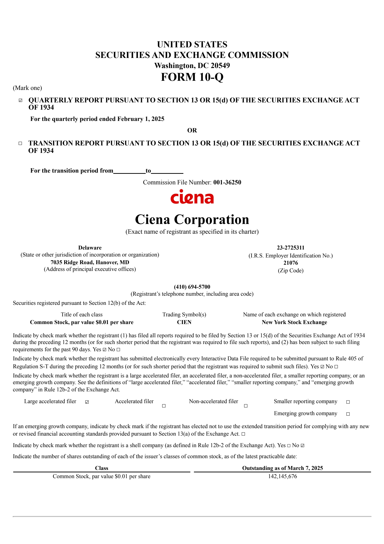 Ciena's Q1 2025 Quarterly report