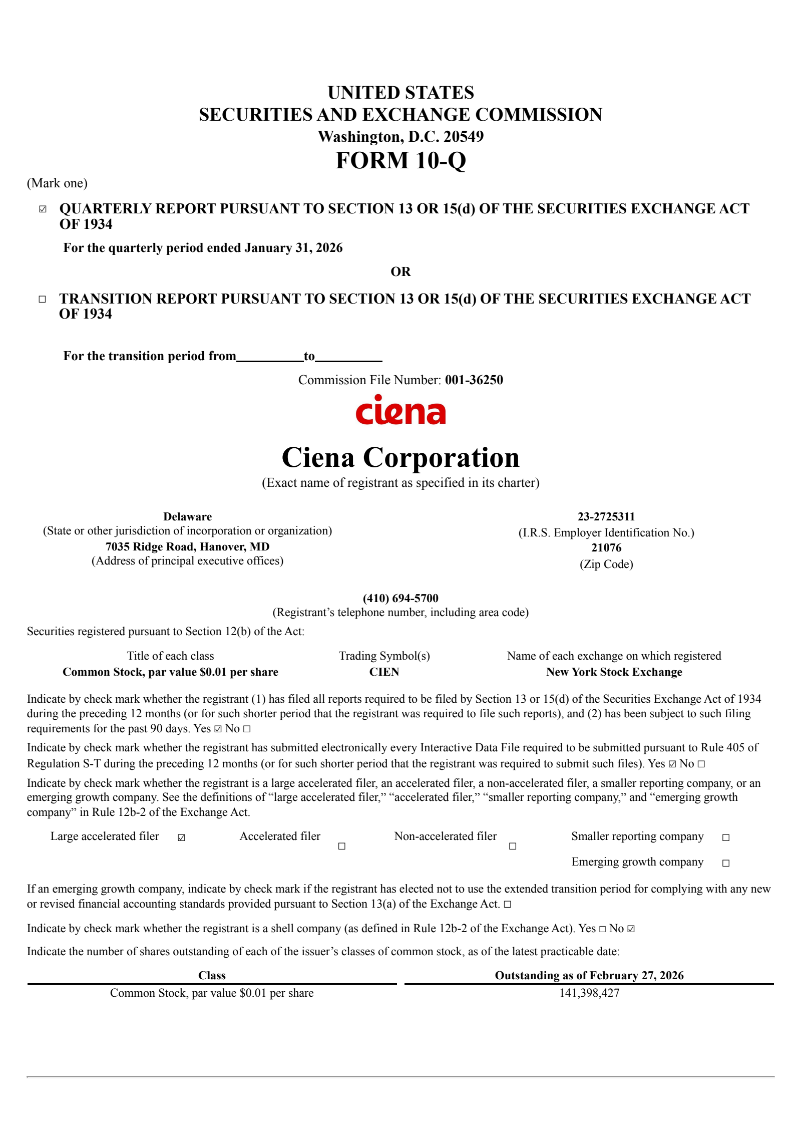 Ciena's Q1 2026 Quarterly report