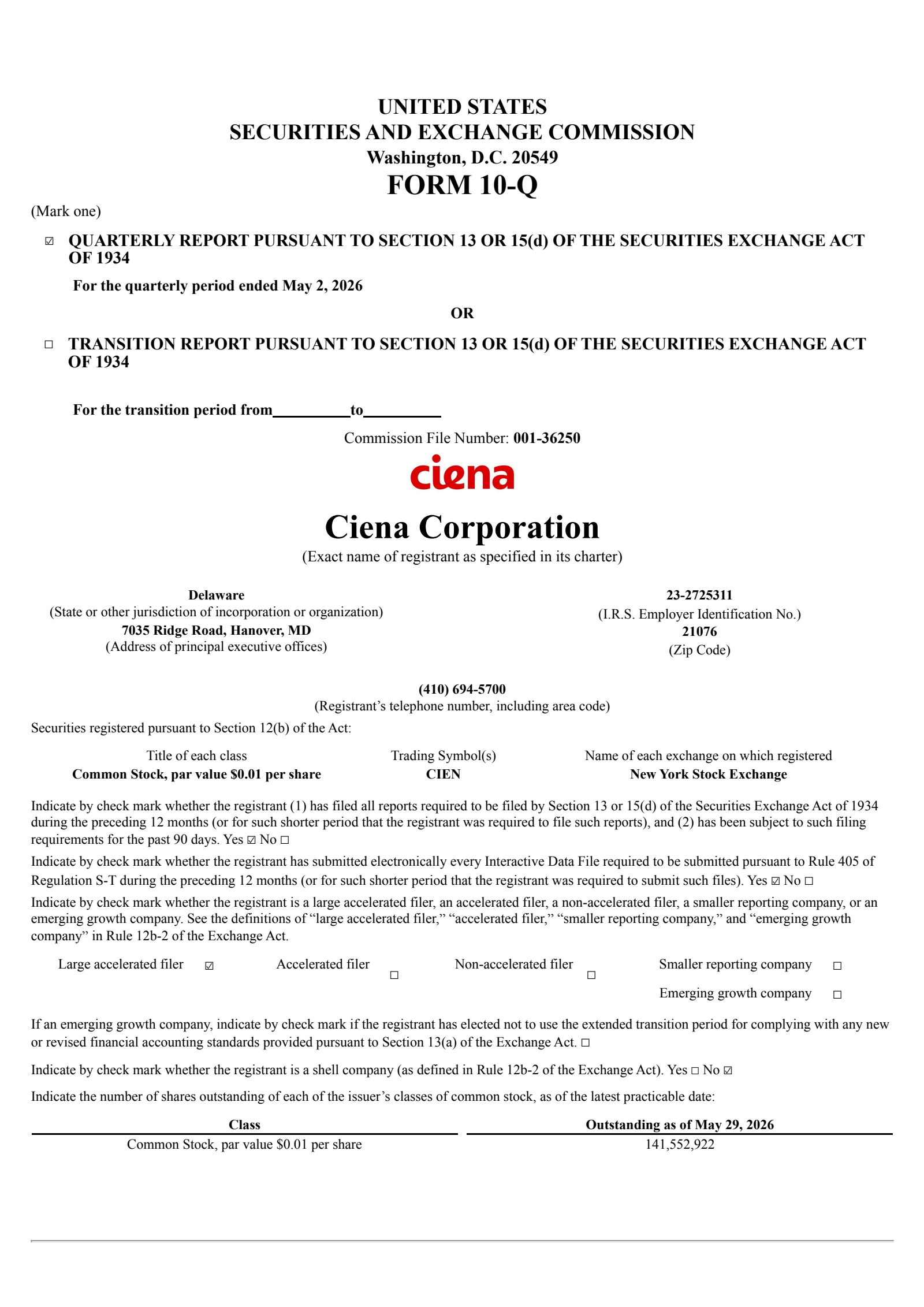 Ciena's Q2 2026 Quarterly report
