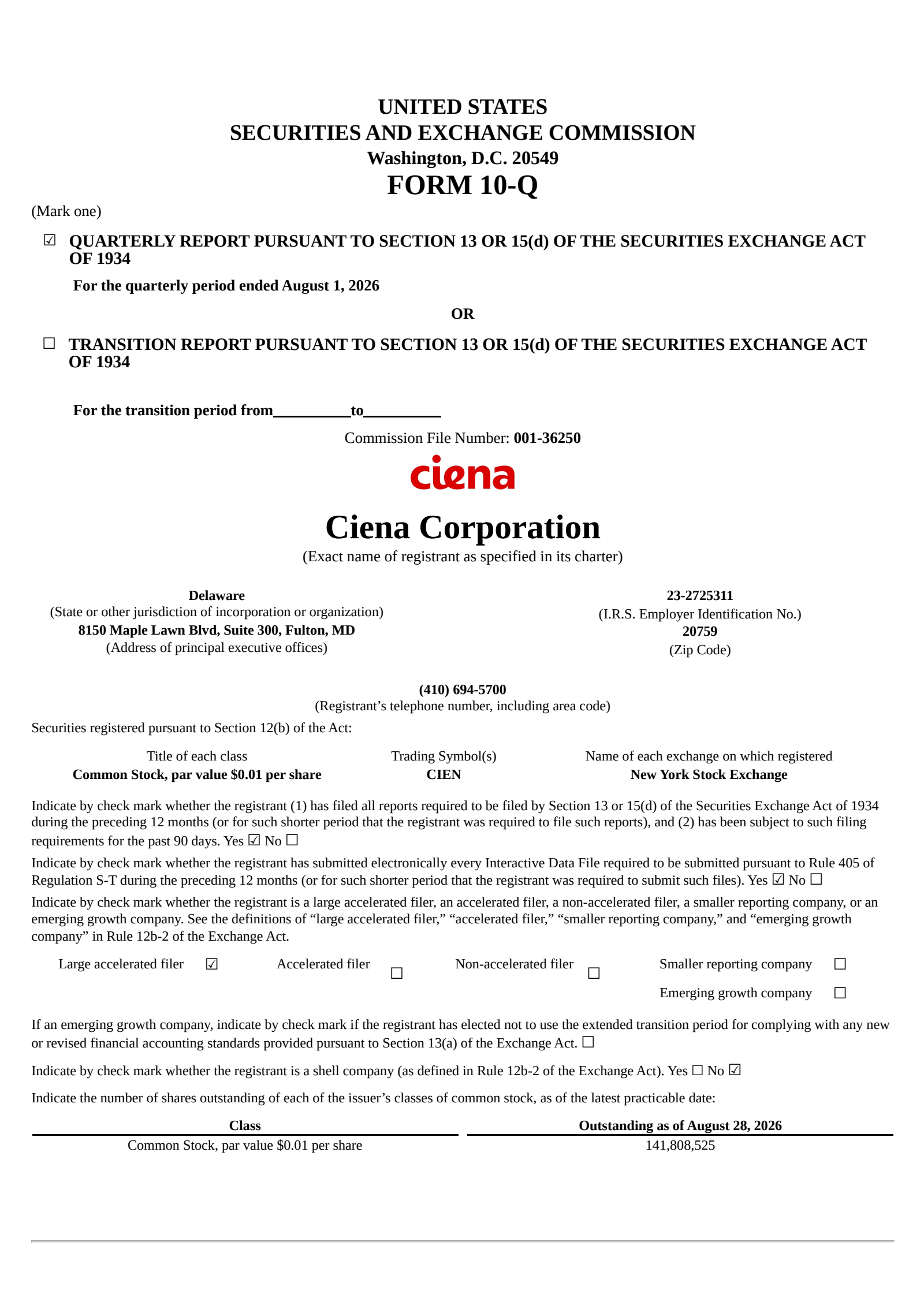 Ciena's Q3 2026 Quarterly report