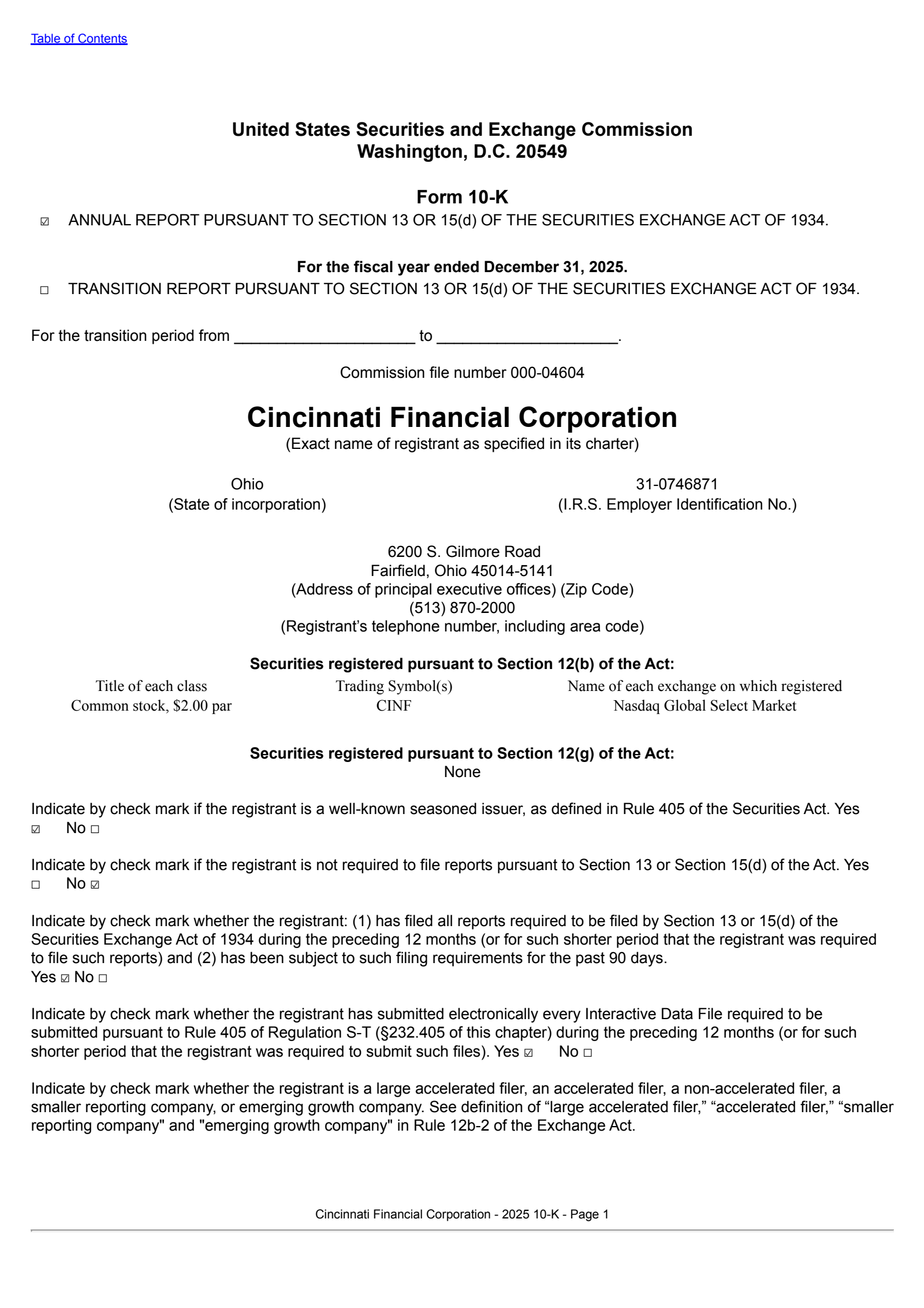 Cincinnati Financial's Q4 2025 Annual report