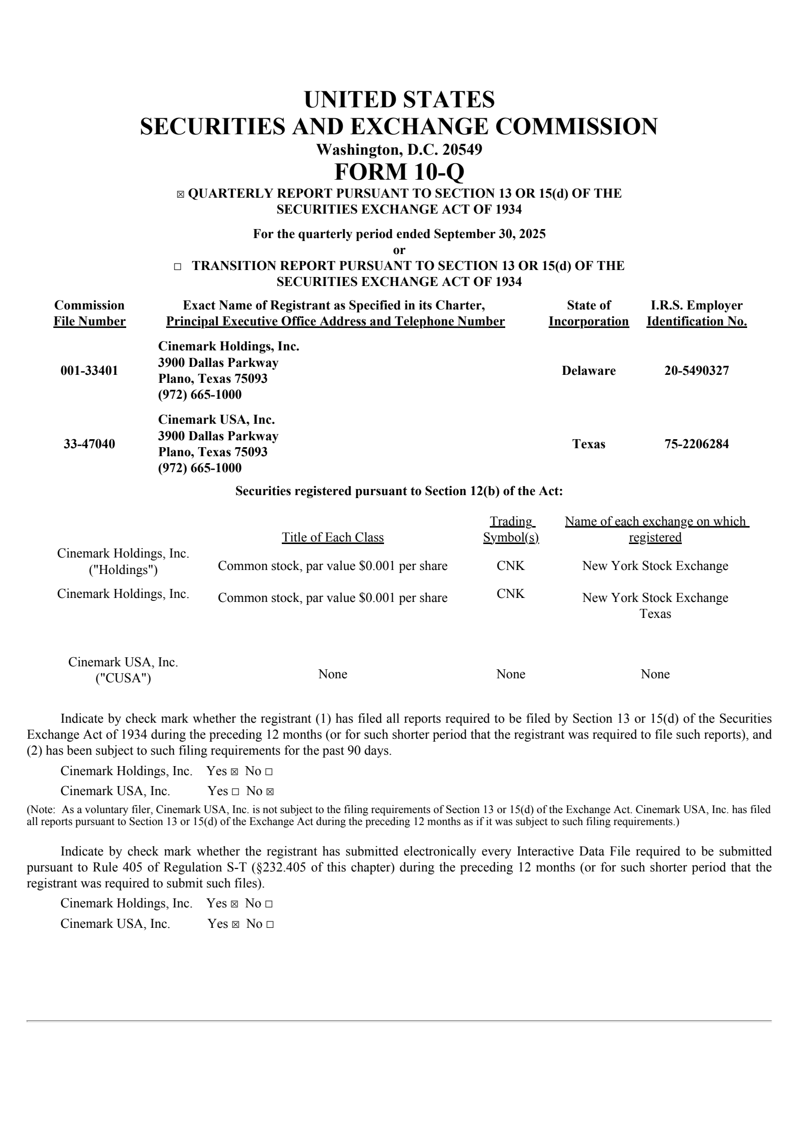Cinemark's Q3 2025 Quarterly Report