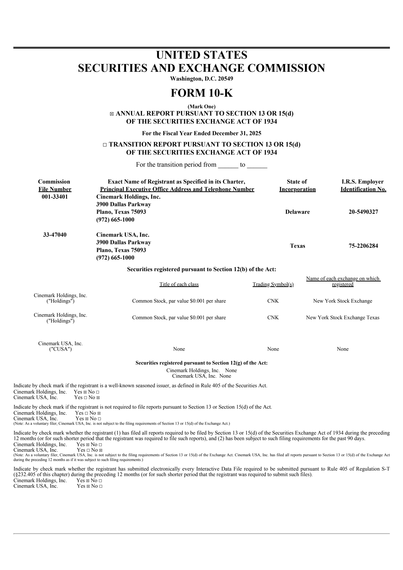Cinemark's Q4 2025 Annual report