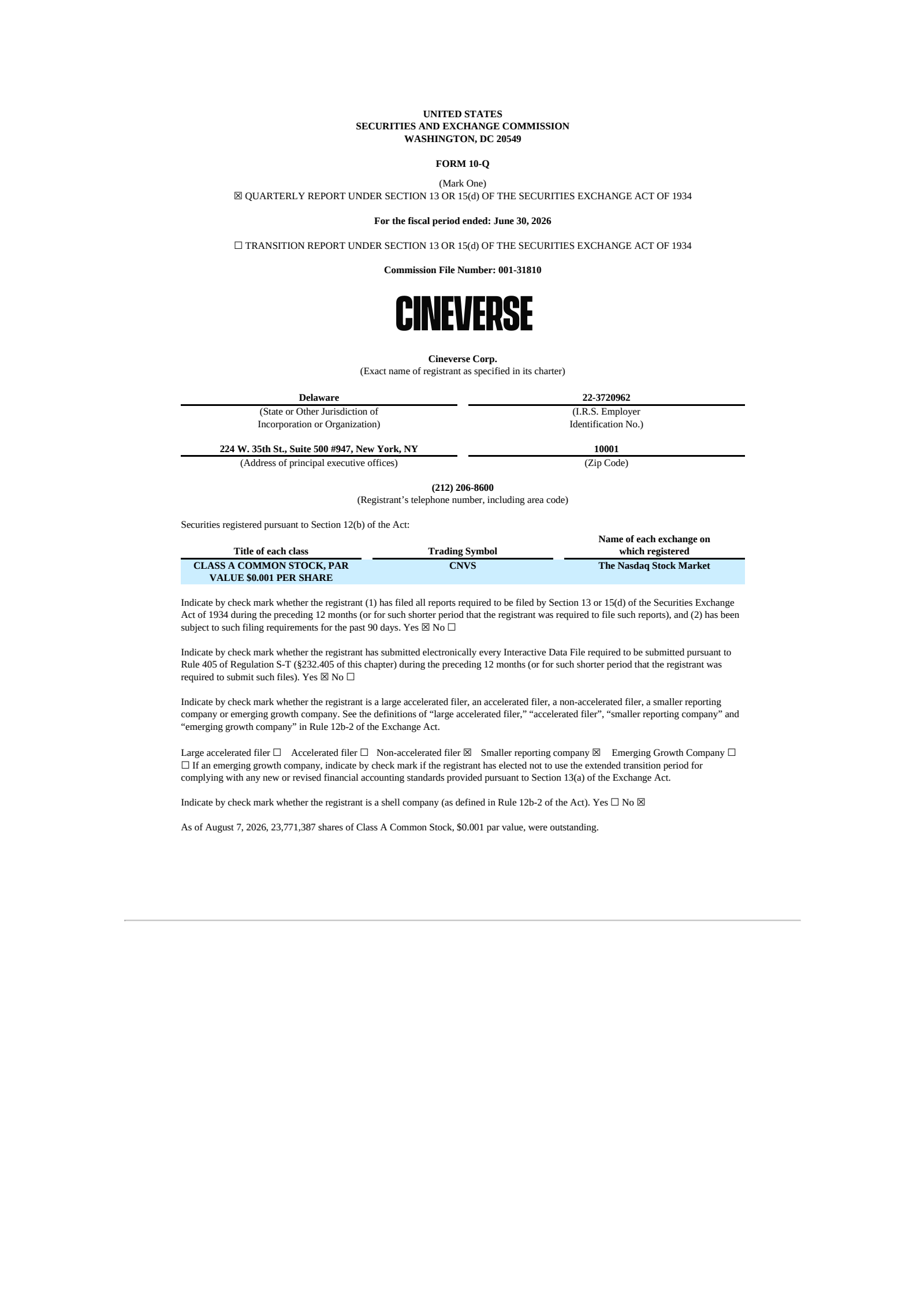Cineverse's Q1 2027 Quarterly report