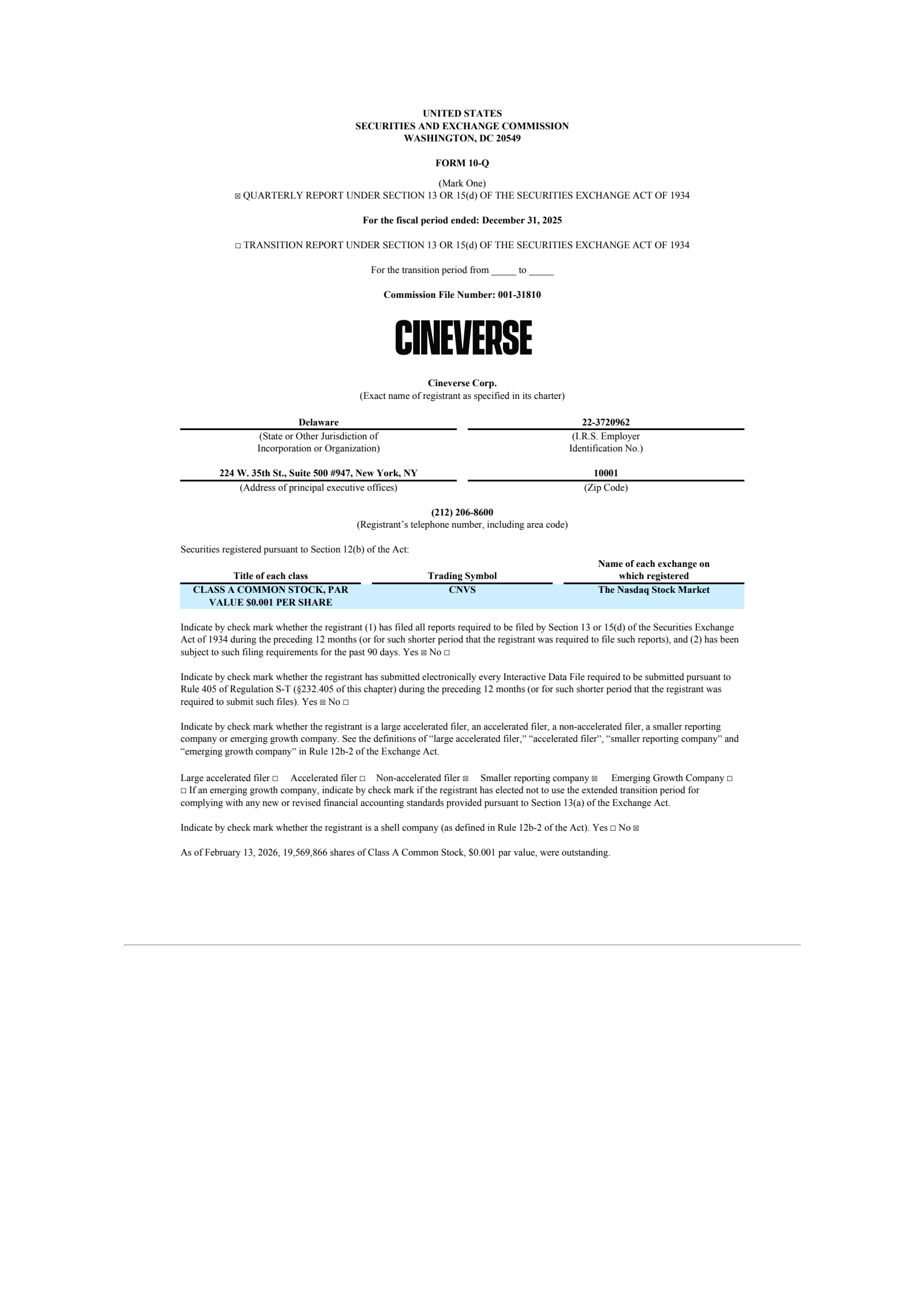 Cineverse's Q3 2026 Quarterly report