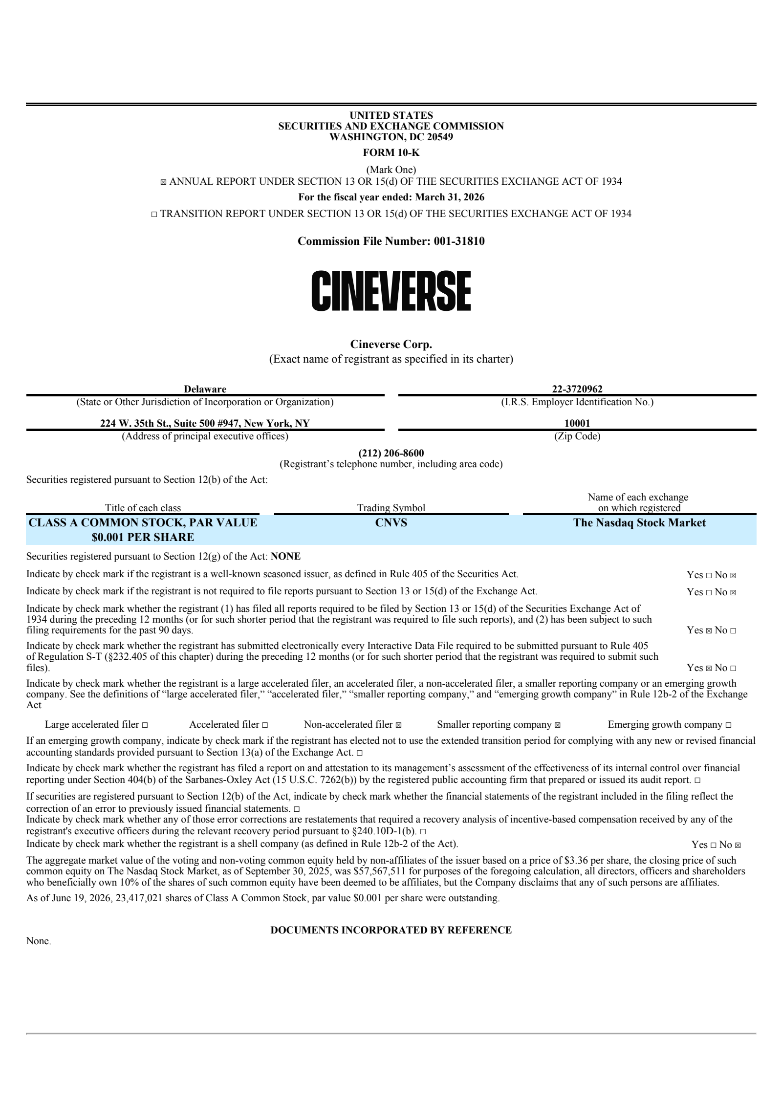 Cineverse's Q4 2026 Annual report