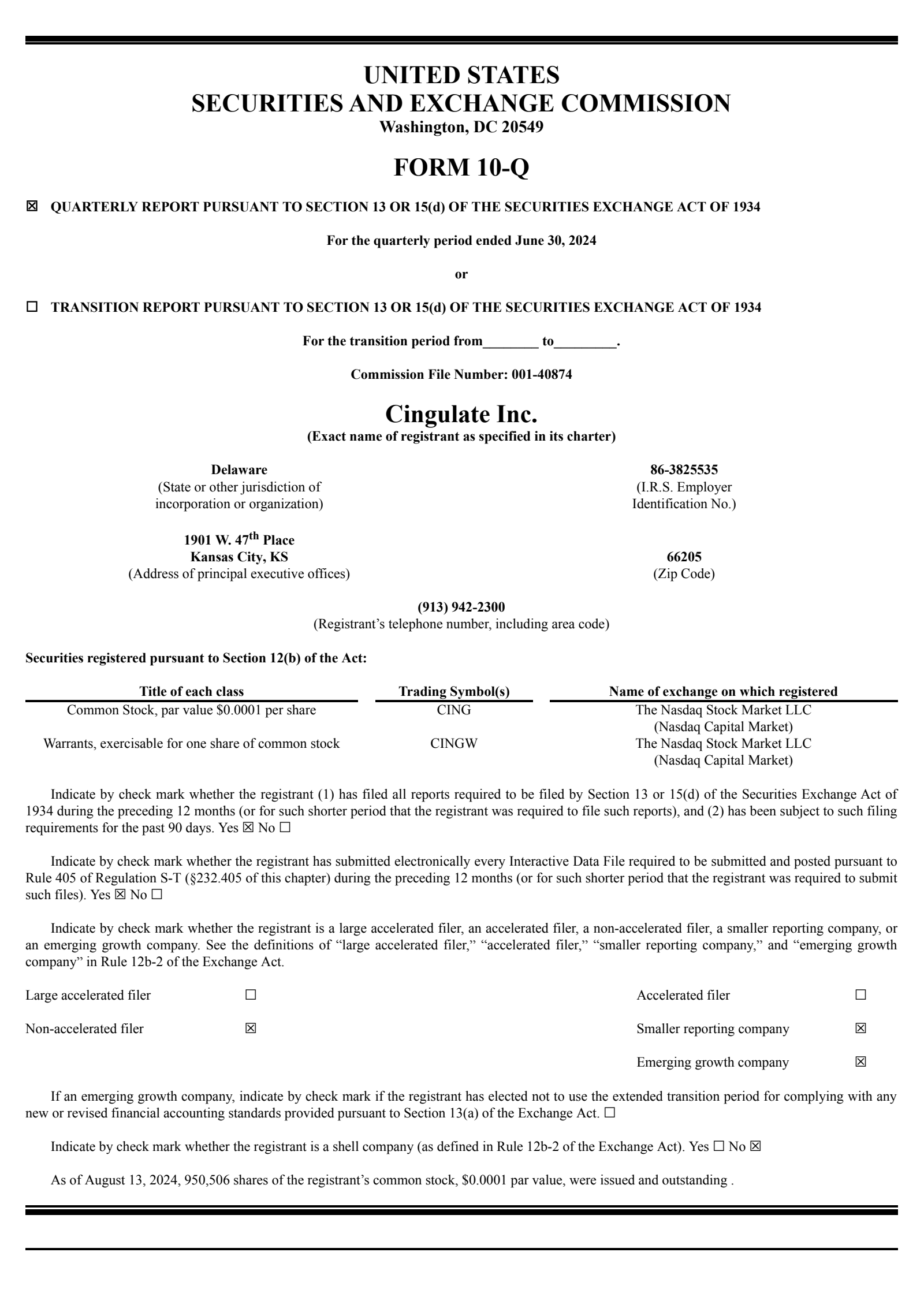 Cingulate's Q2 2024 Quarterly Report