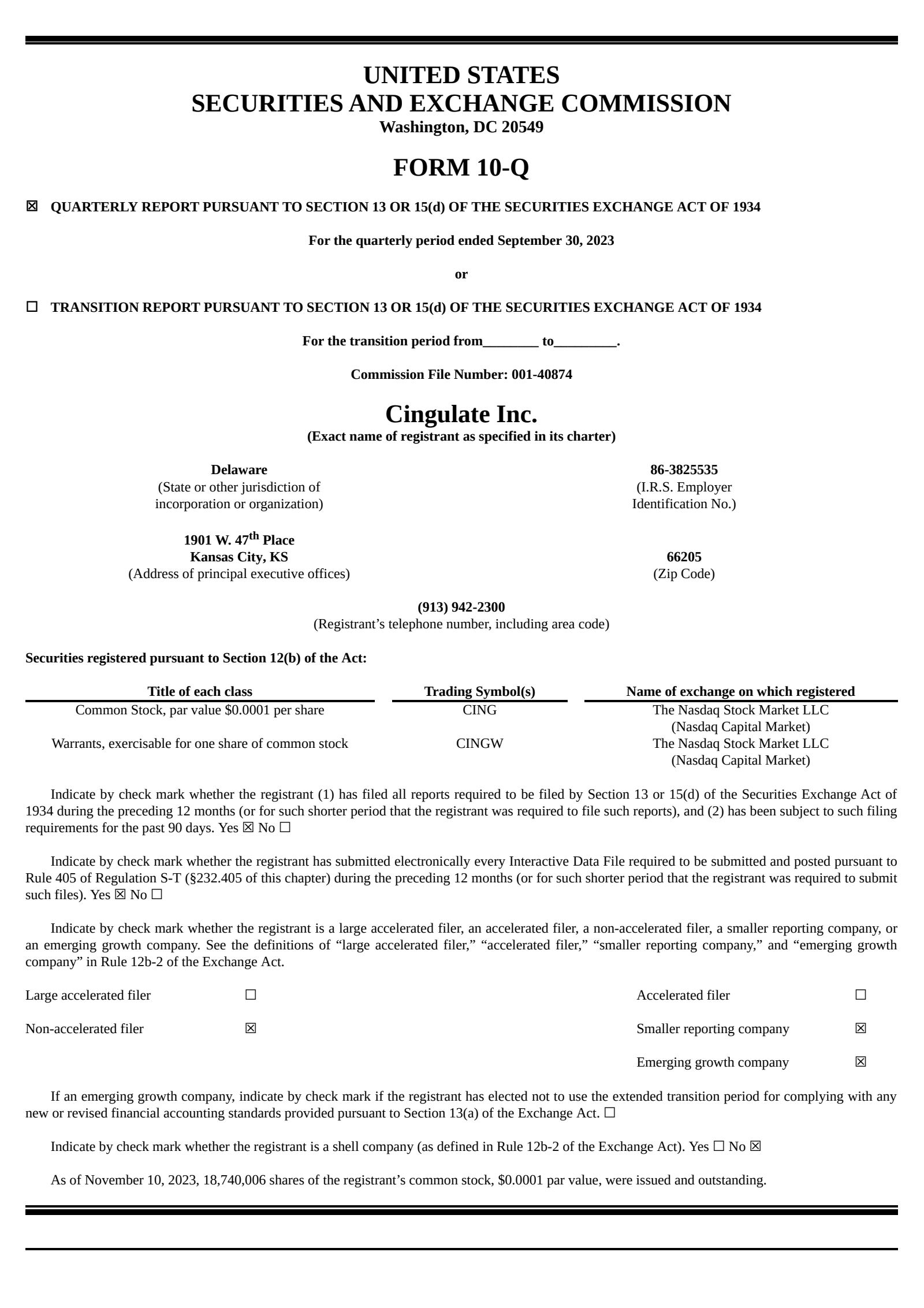 Cingulate's Q3 2023 Quarterly Report