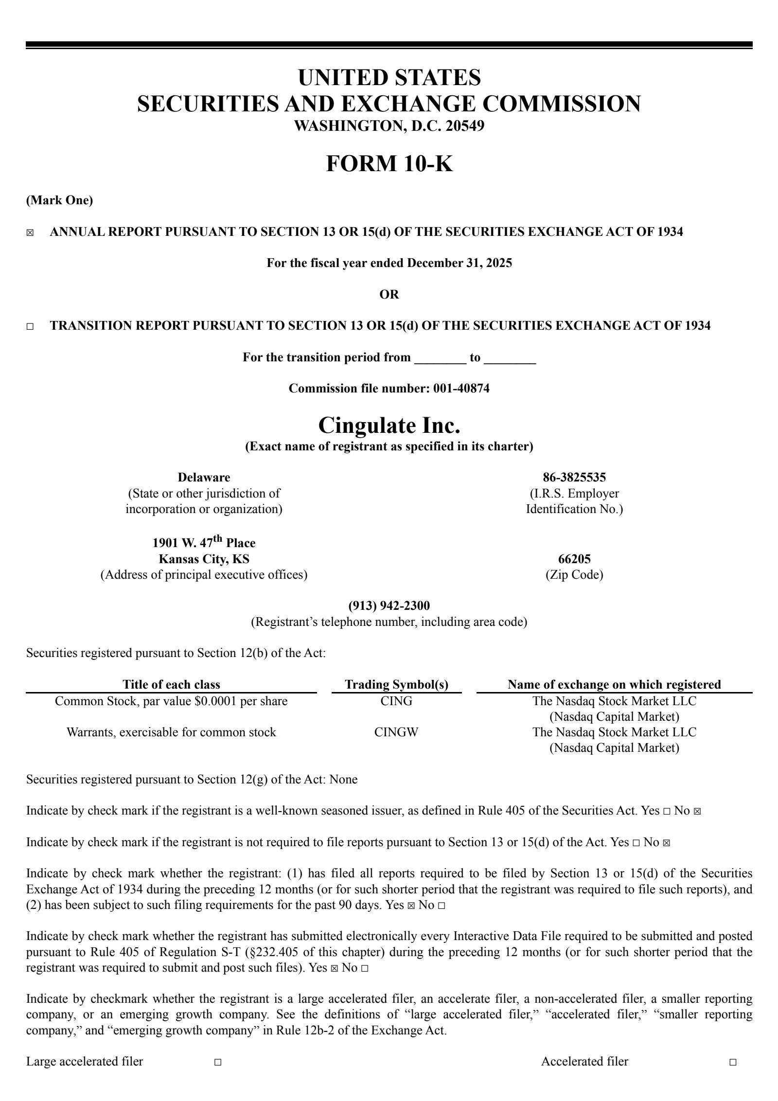 Cingulate's Q4 2025 Annual report