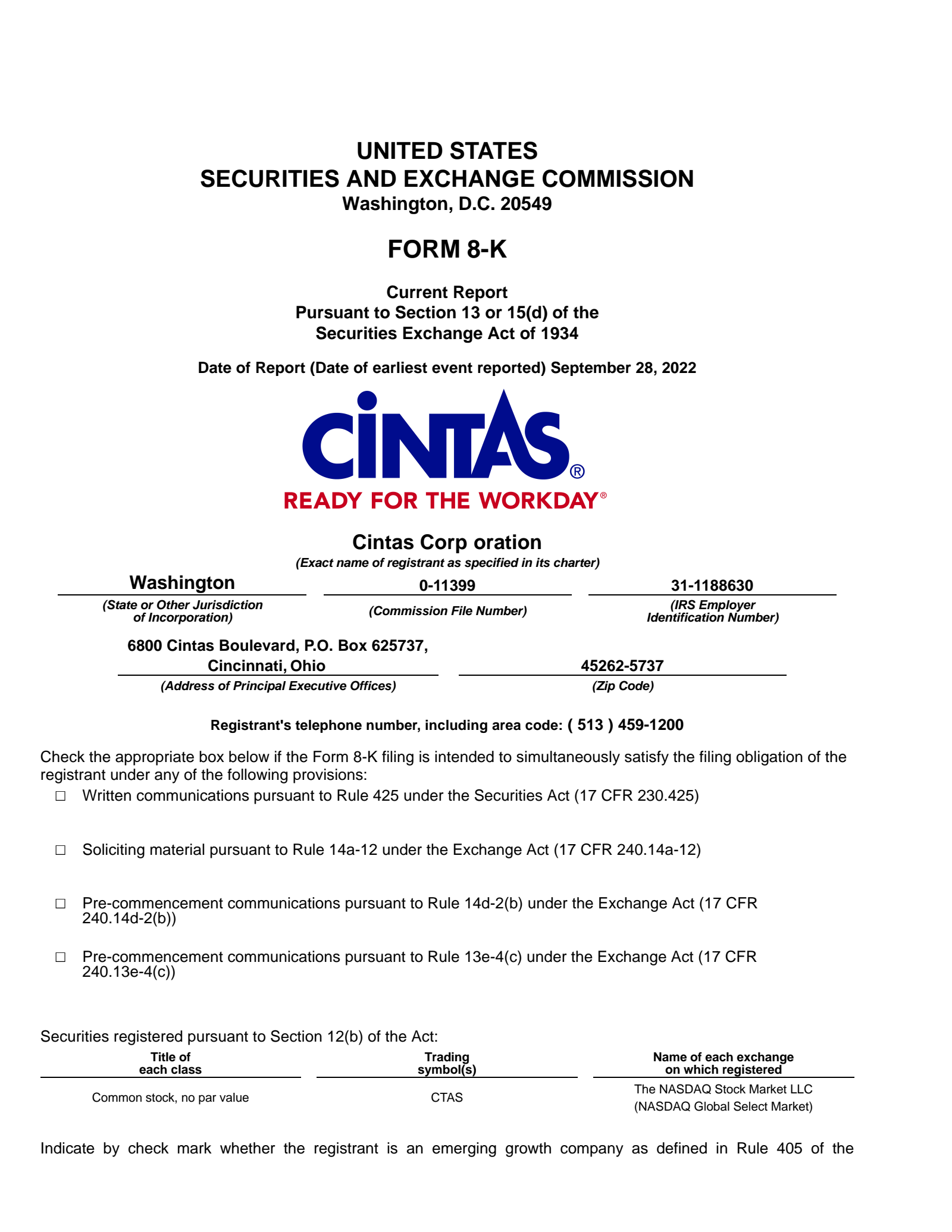 Cintas' Q1 2023 Earnings Release