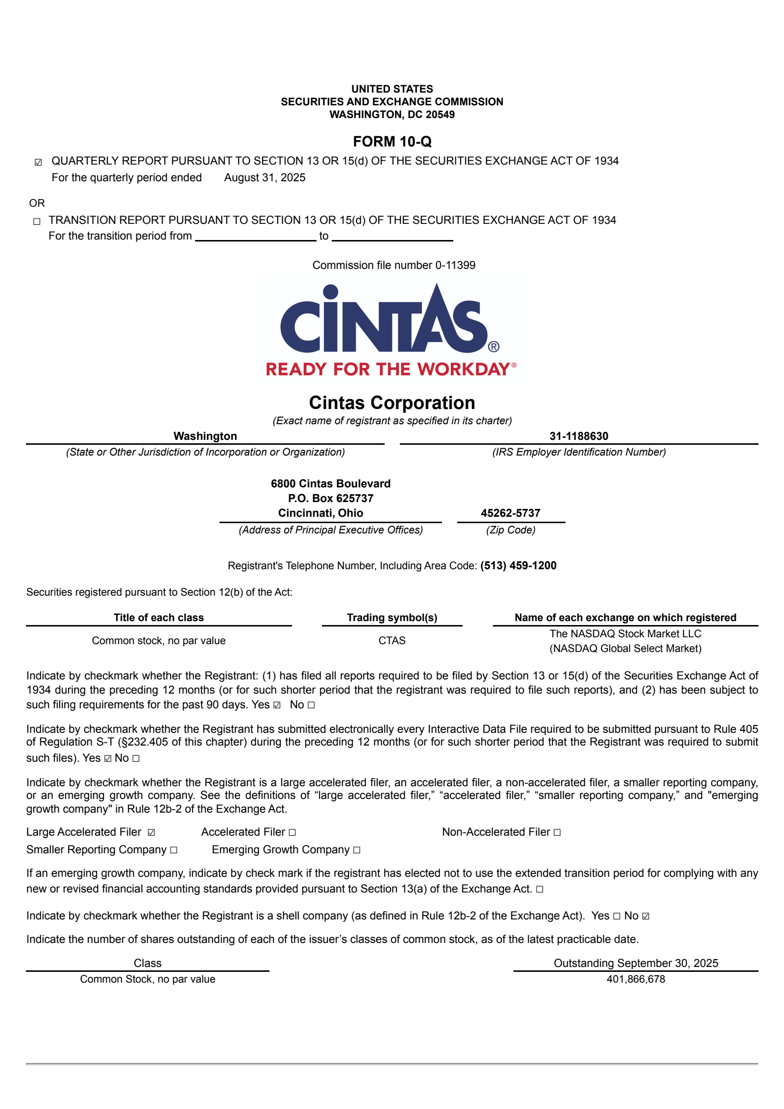 Cintas' Q1 2026 Quarterly Report