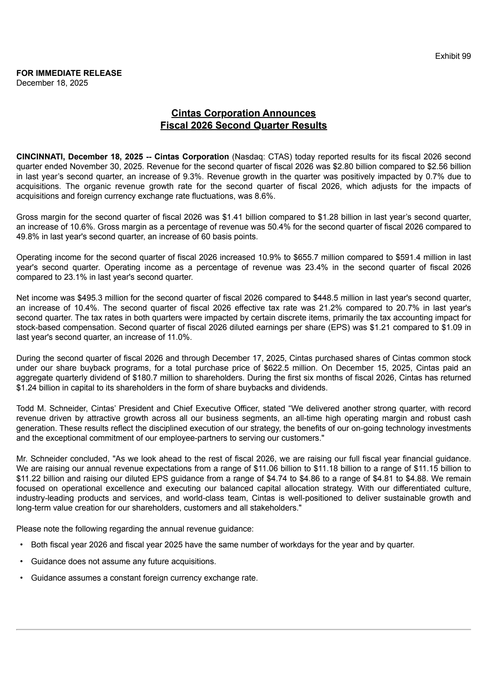 Cintas' Q2 2026 Earnings Release