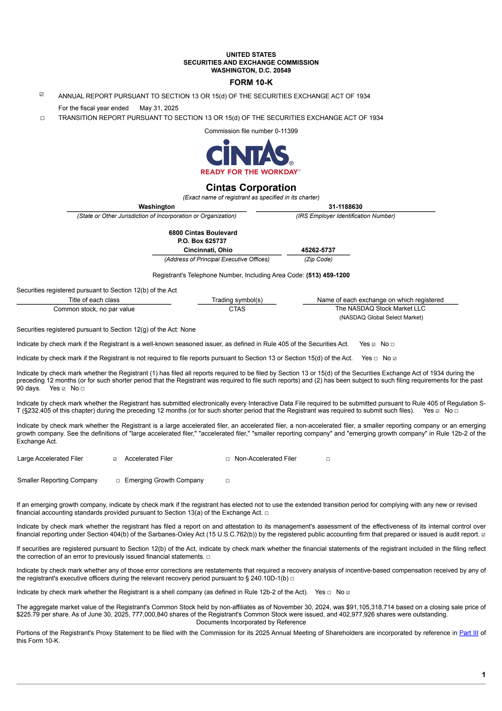Cintas' Q4 2025 Annual report