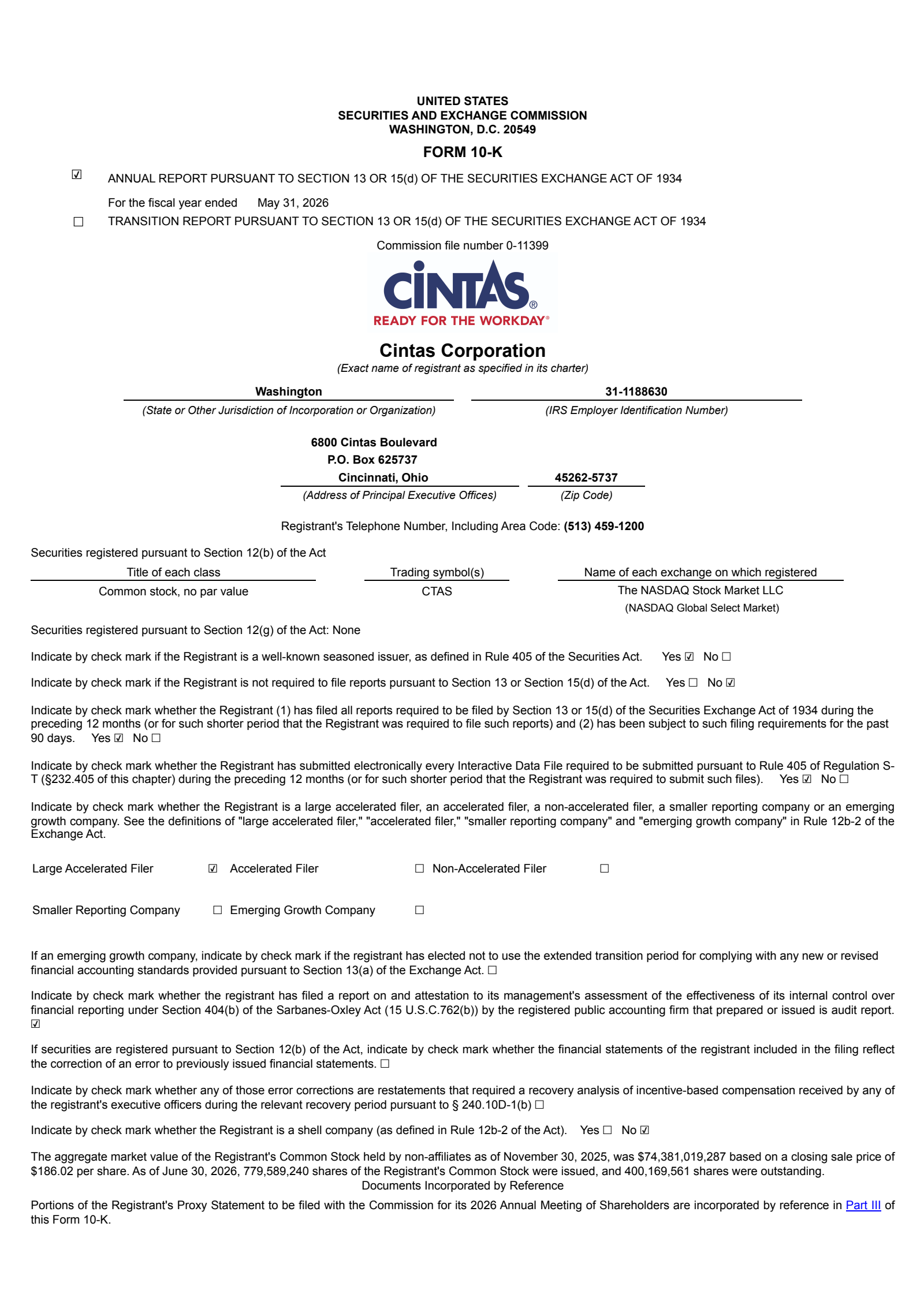 Cintas' Q4 2026 Annual report