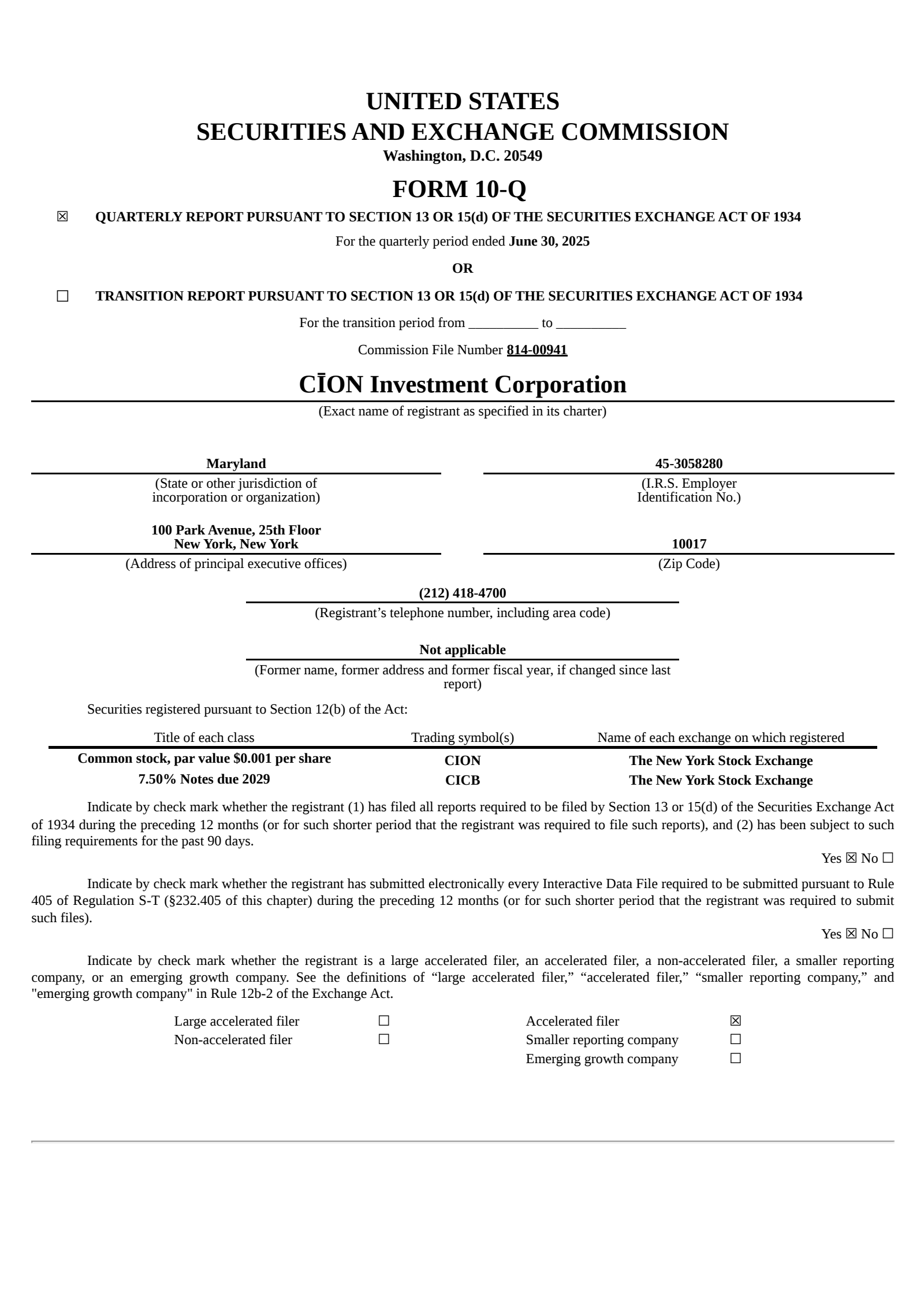 CION Investment's Q2 2025 Quarterly report