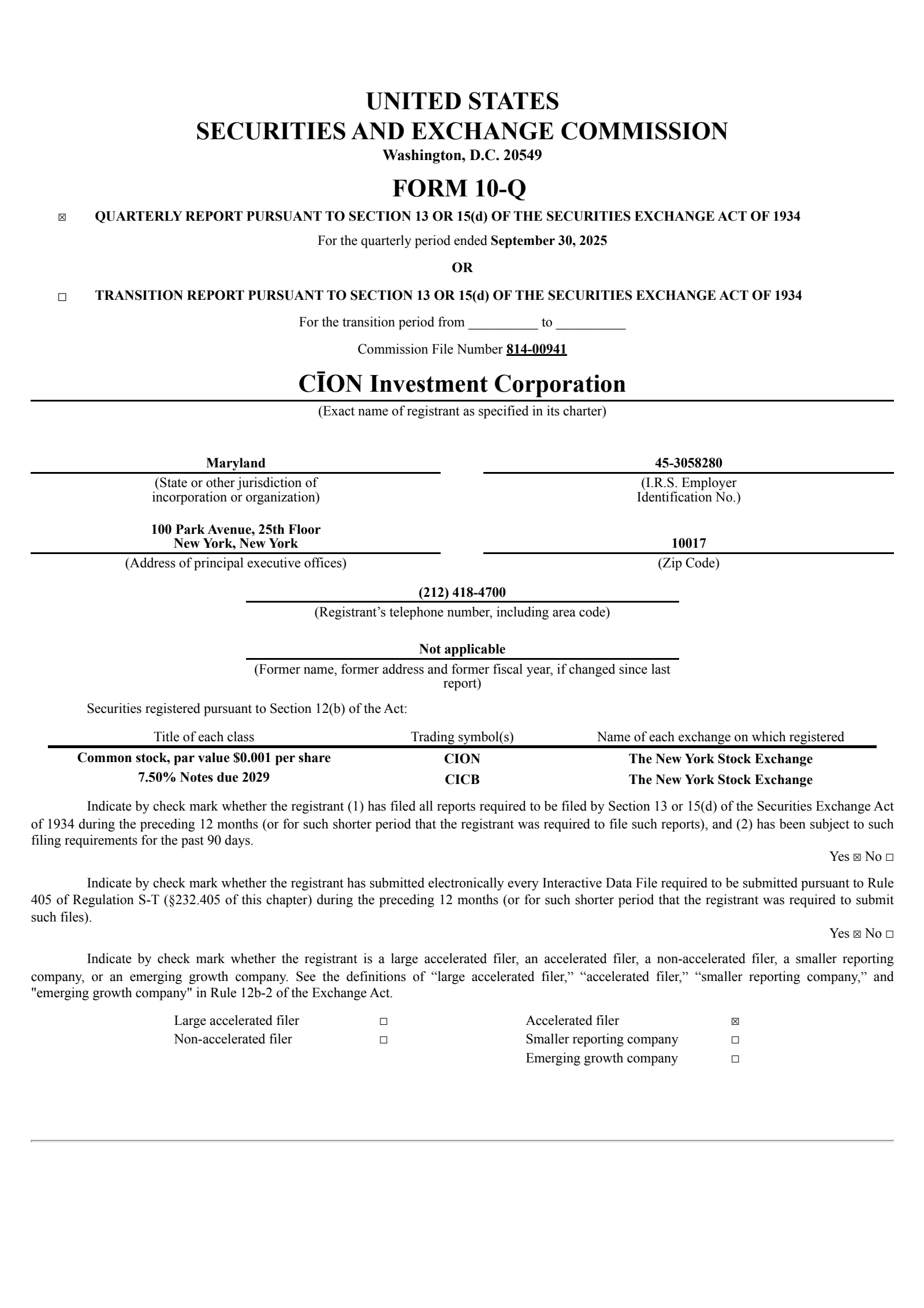 CION Investment's Q3 2025 Quarterly Report