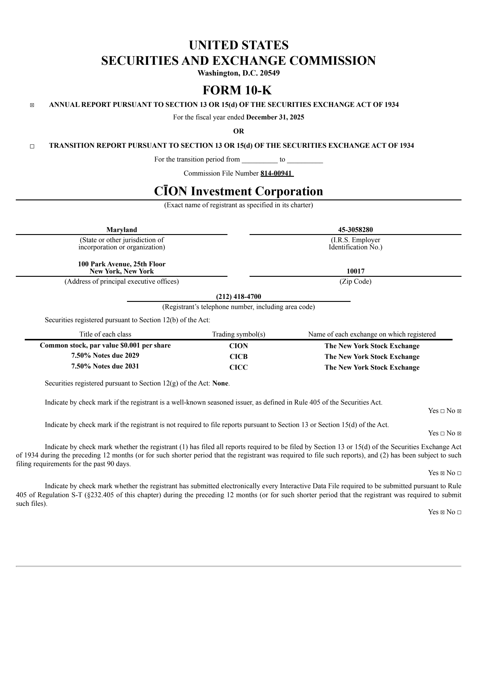 CION Investment's Q4 2025 Annual report
