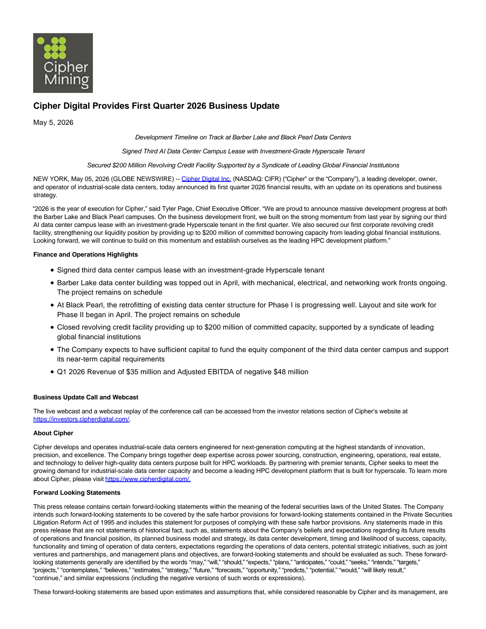 CIFR Q1 2026 Earnings Report on 5/5/2026