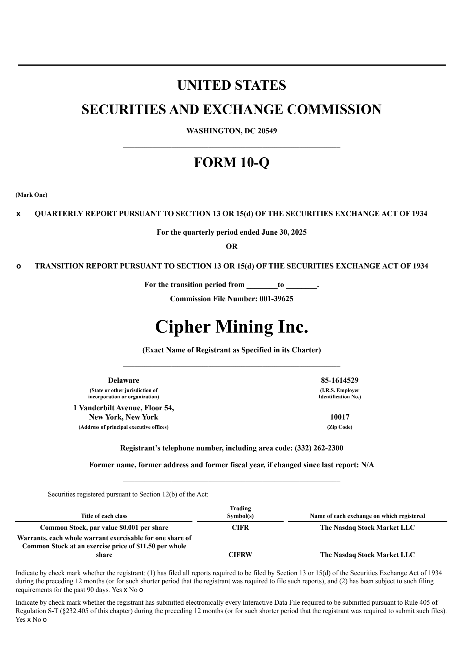 Cipher Mining's Q2 2025 Quarterly report