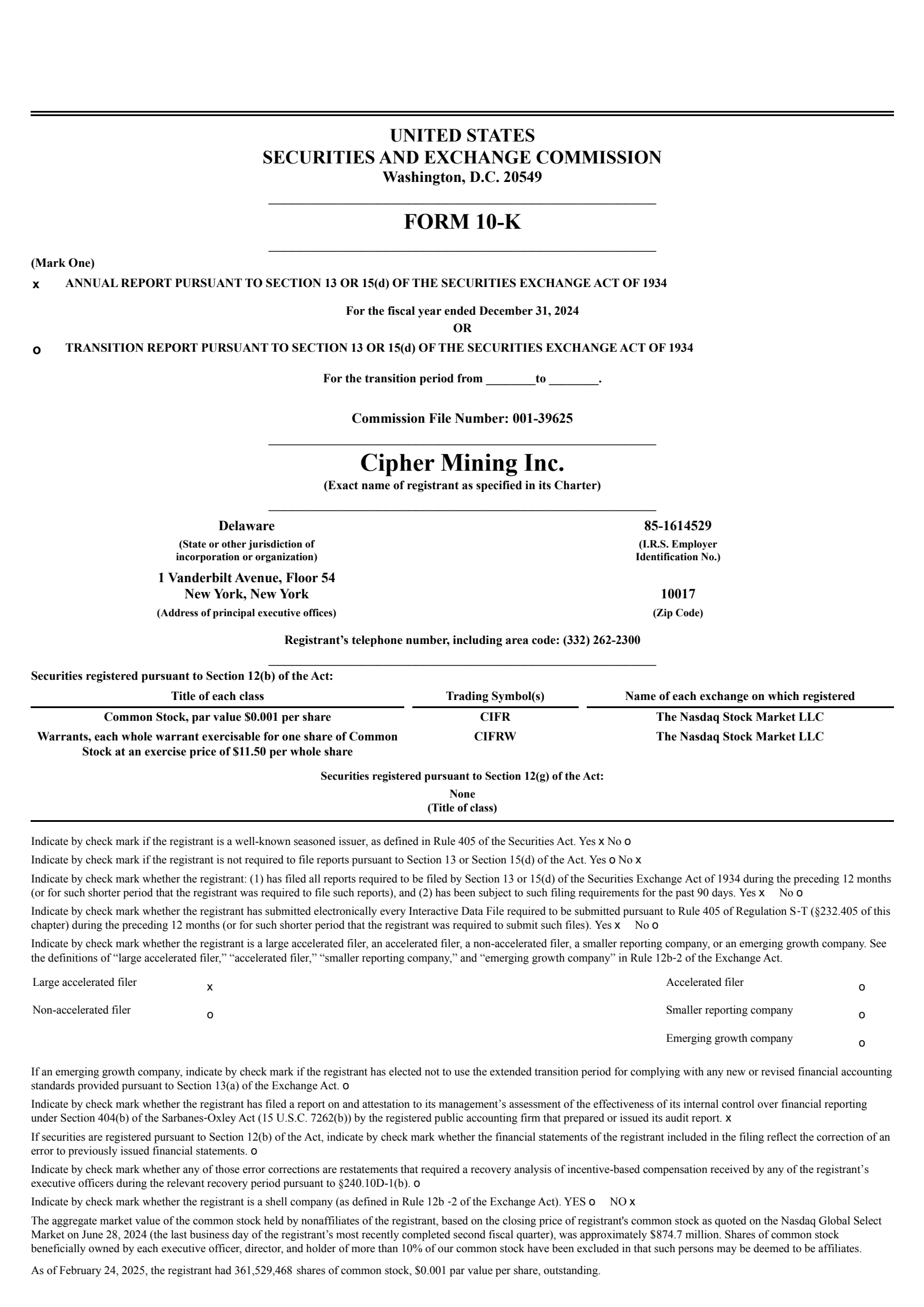 Cipher Mining's Q4 2024 Annual report