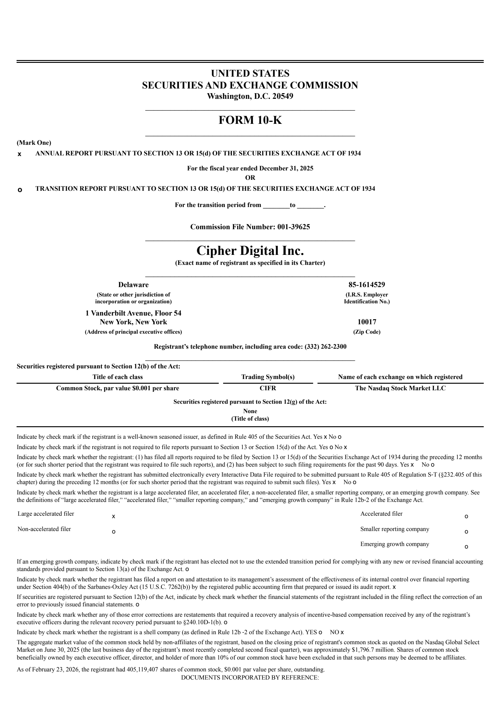 Cipher Mining's Q4 2025 Annual report