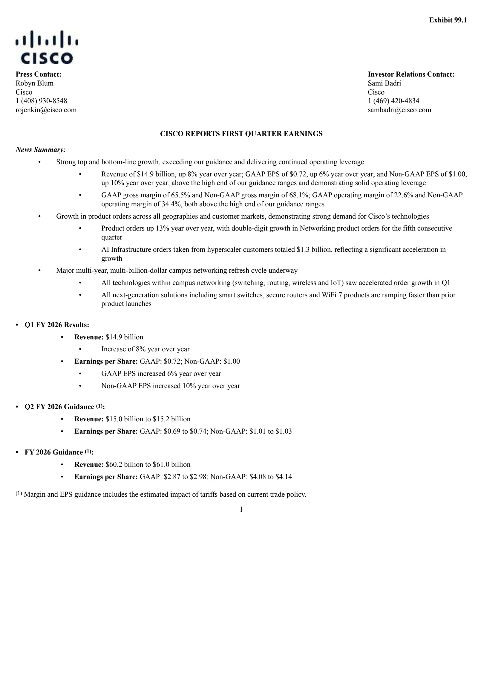 Cisco Systems' Q1 2026 Earnings Release