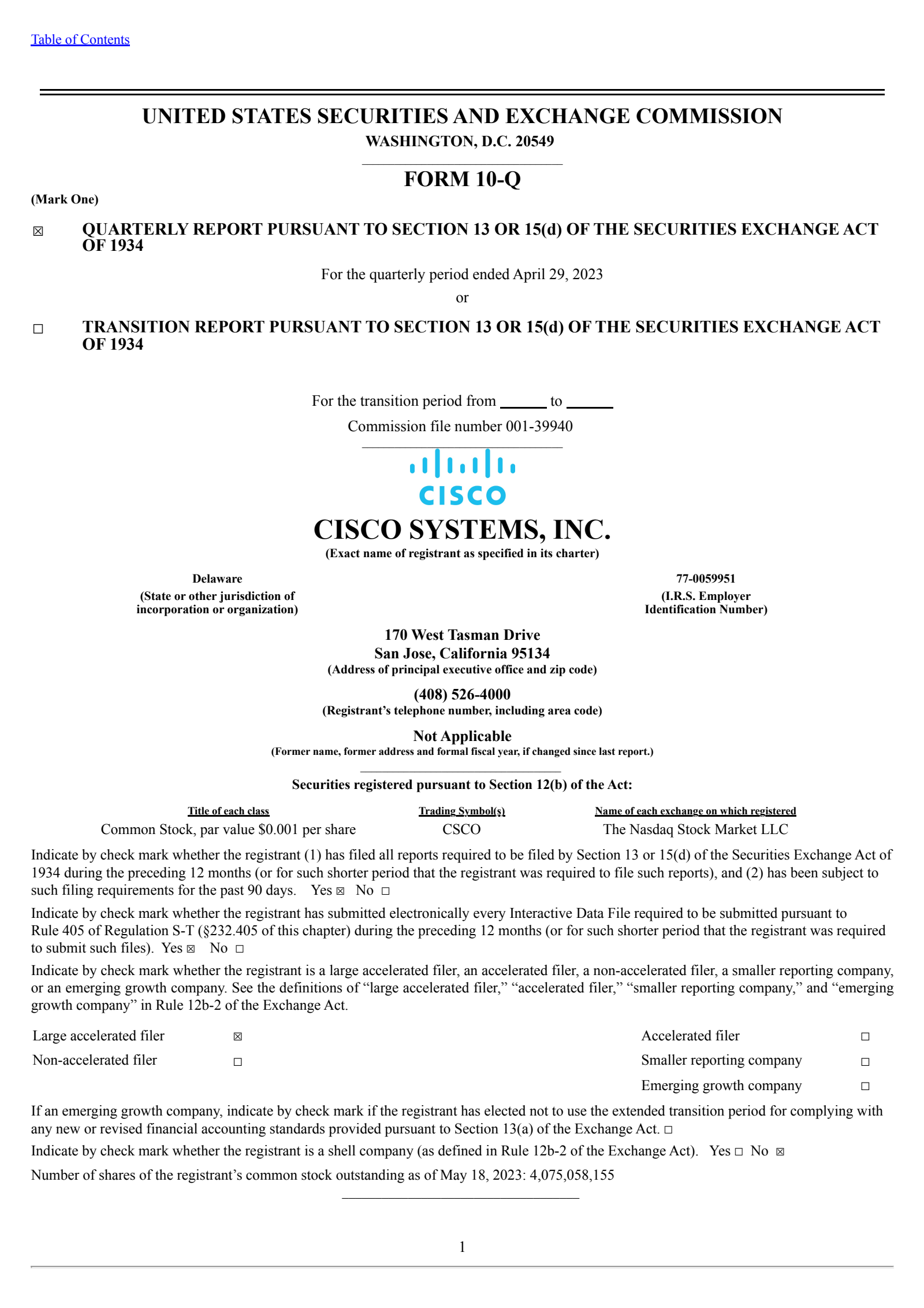 Cisco Systems' Q3 2023 Quarterly report