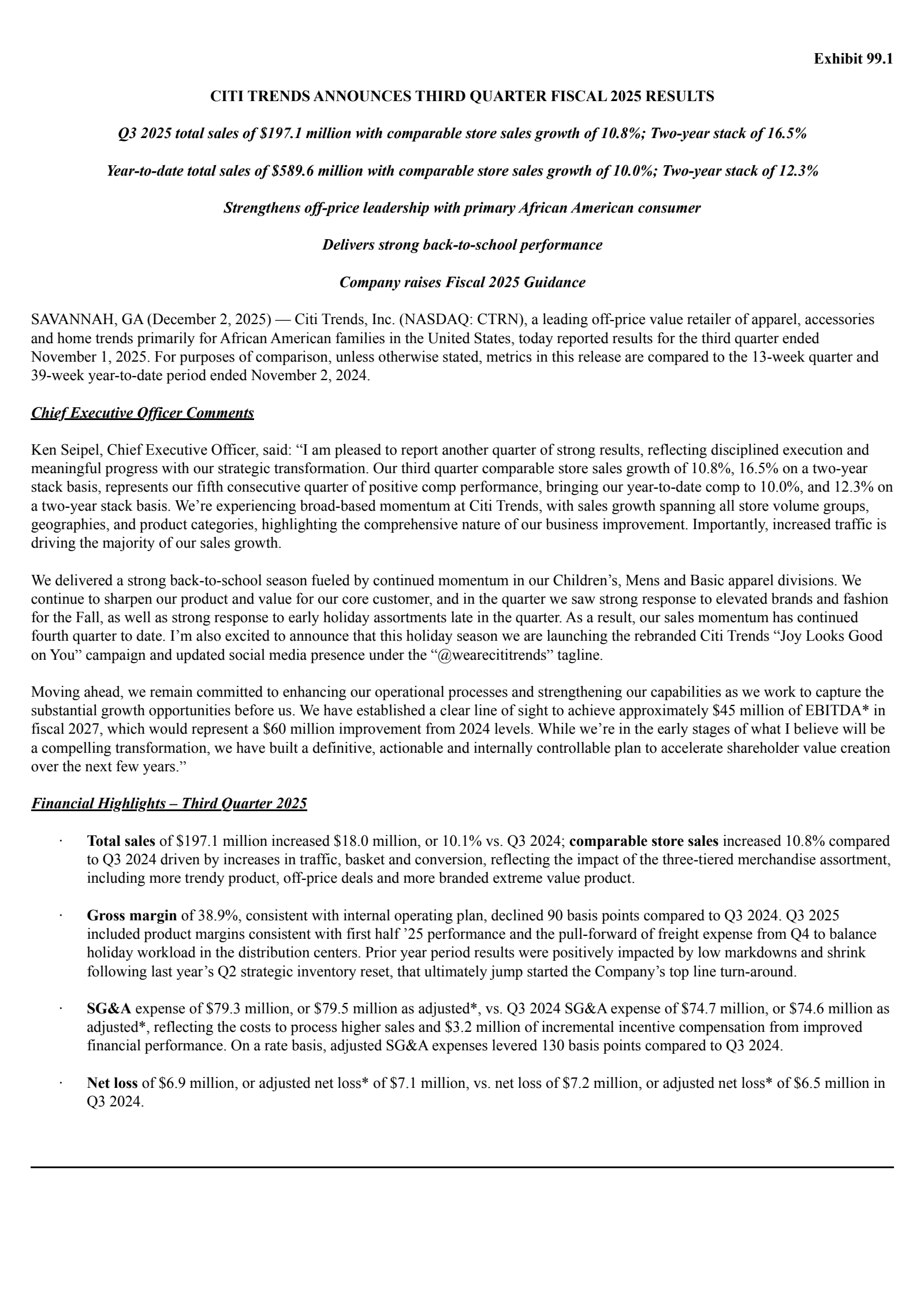 Citi Trends' Q3 2026 Earnings Release