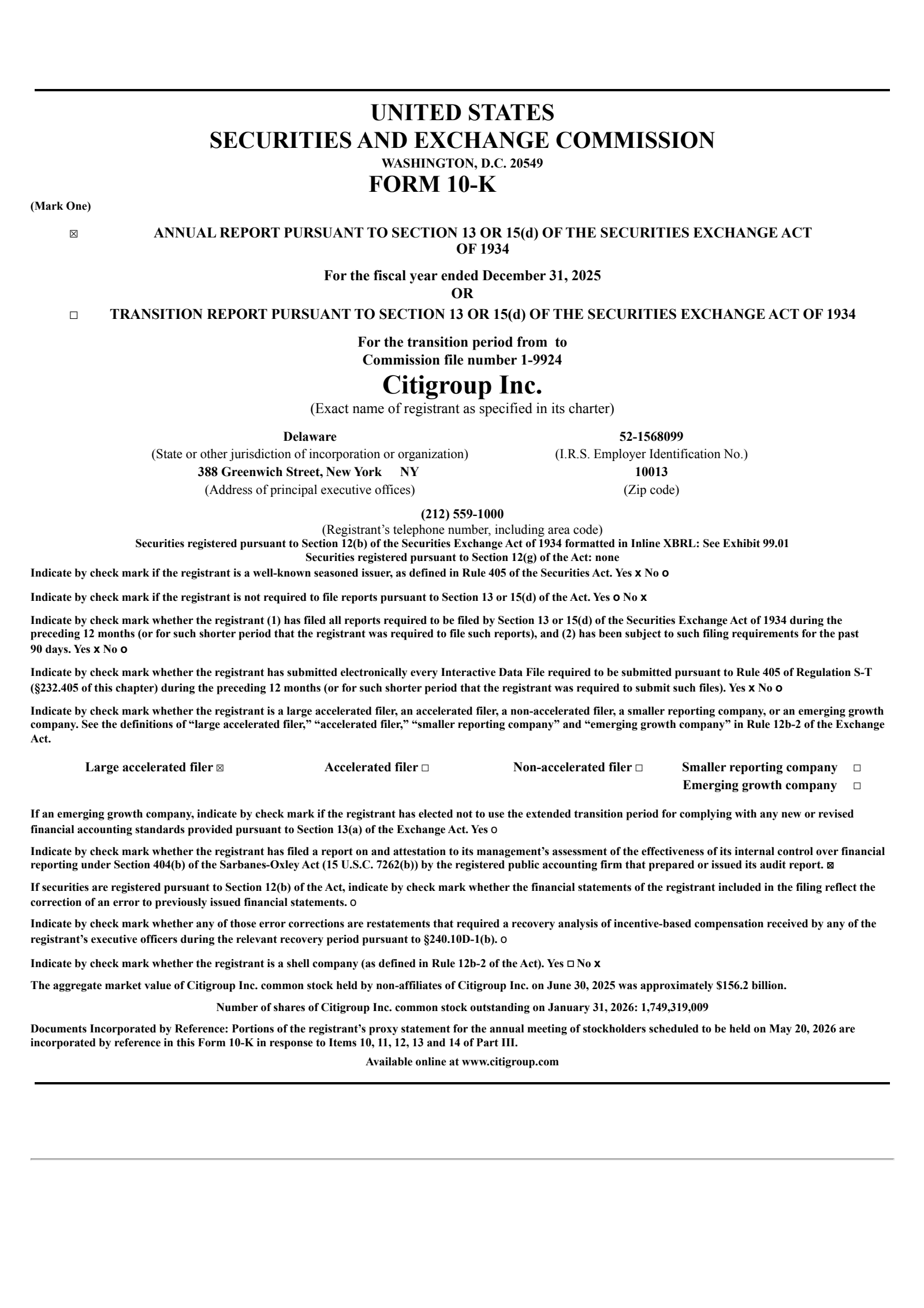 Citigroup's Q4 2025 Annual report