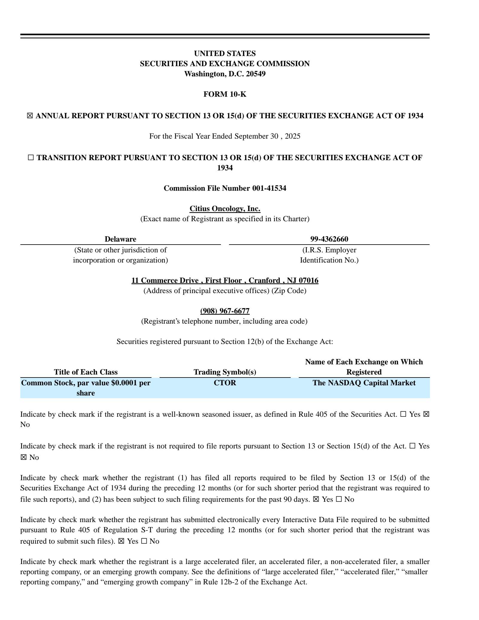 Citius Oncology's Q4 2025 Annual report