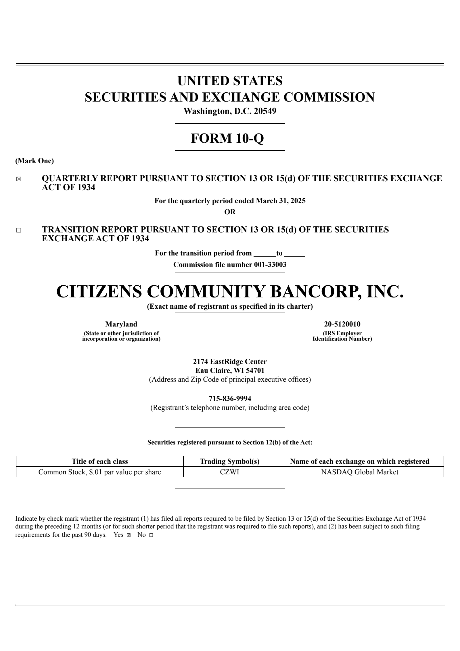 Citizens Community Bancorp's Q1 2025 Quarterly report
