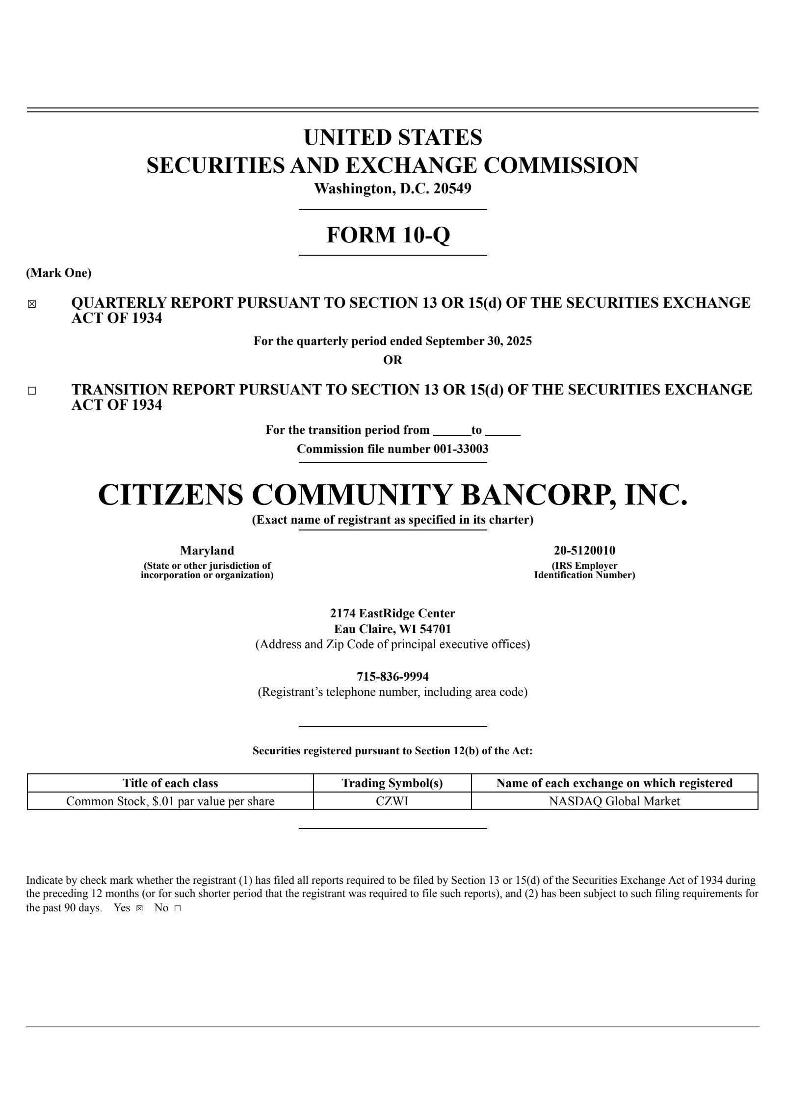 Citizens Community Bancorp's Q3 2025 Quarterly Report