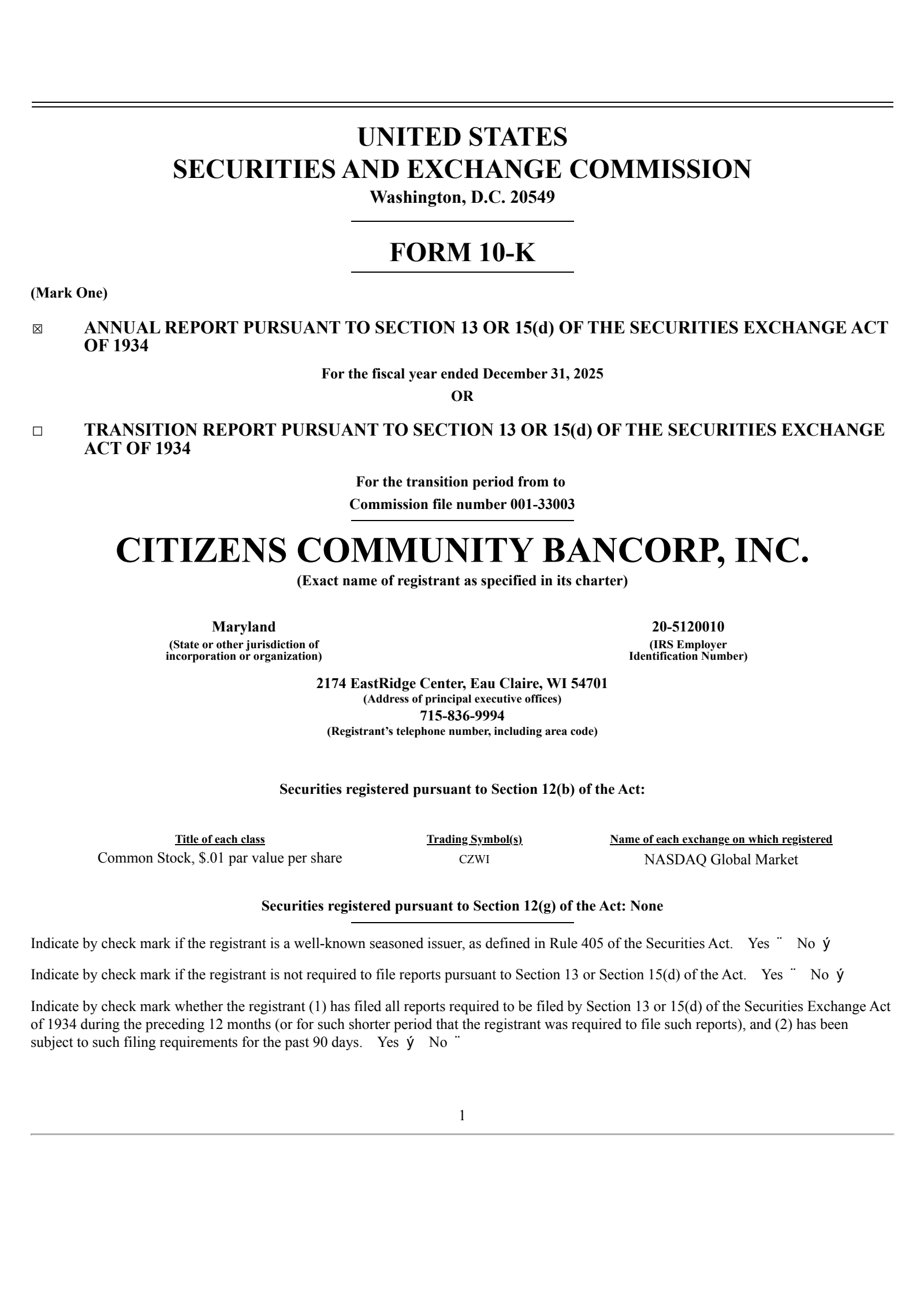 Citizens Community Bancorp's Q4 2025 Annual report