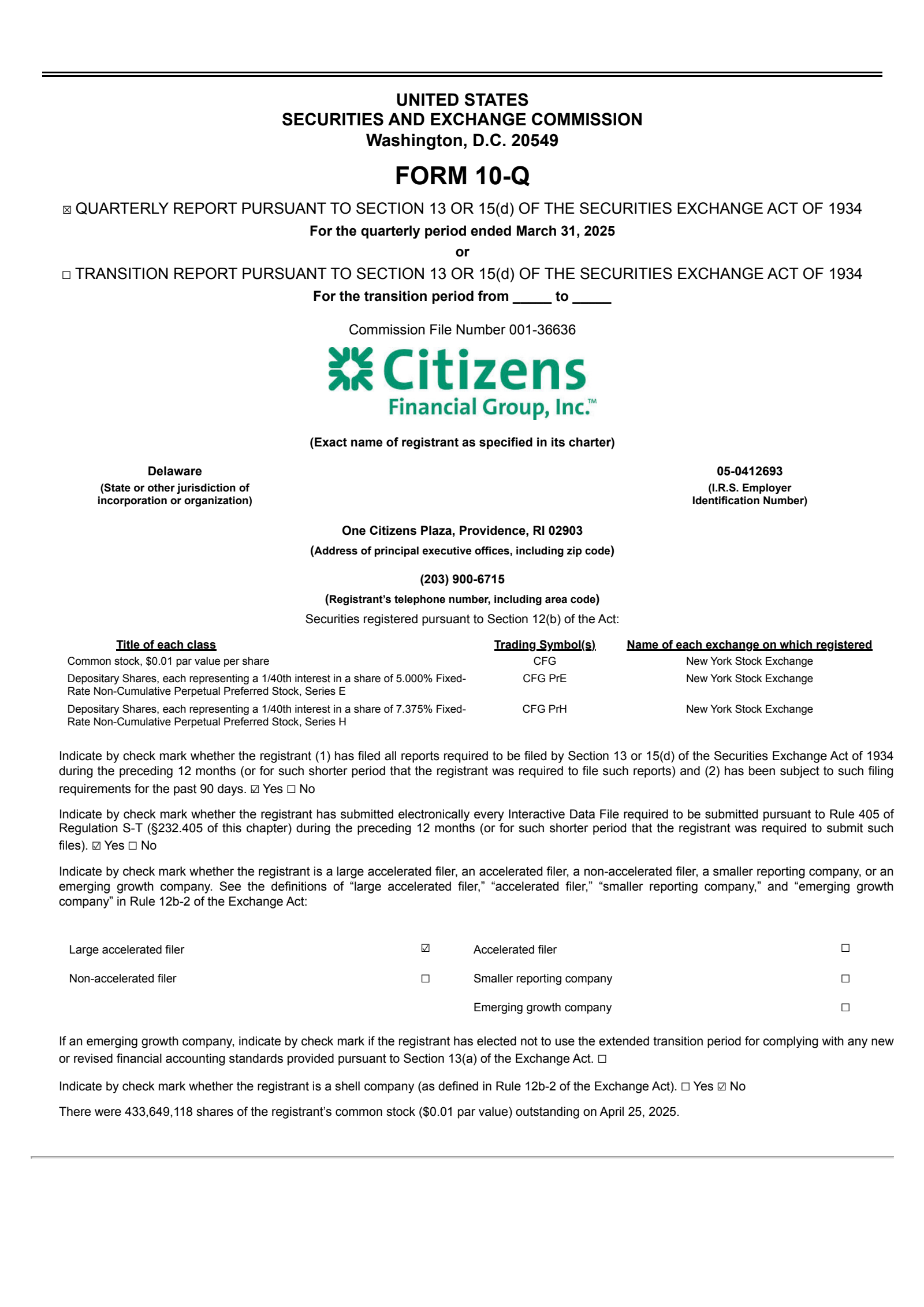 Citizens Financial Group's Q1 2025 Quarterly report