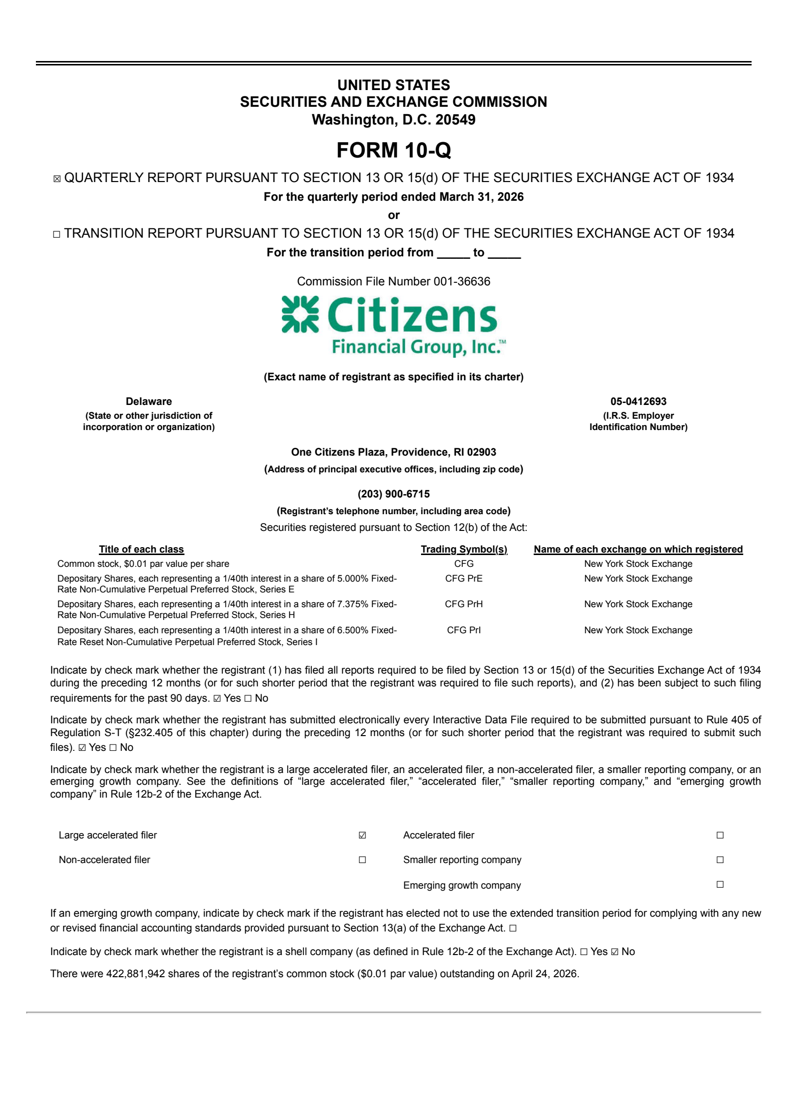 Citizens Financial Group's Q1 2026 Quarterly report