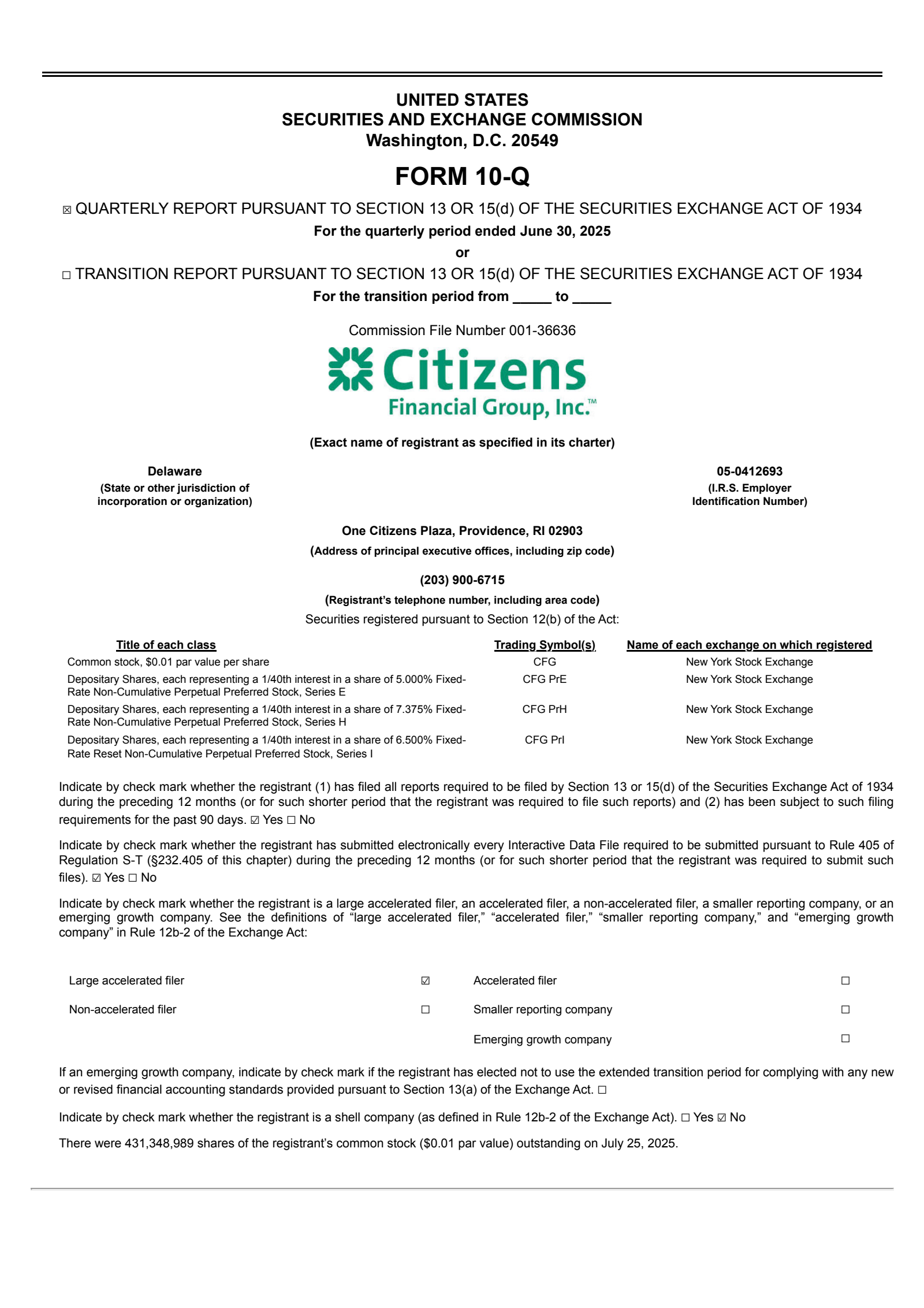Citizens Financial Group's Q2 2025 Quarterly report