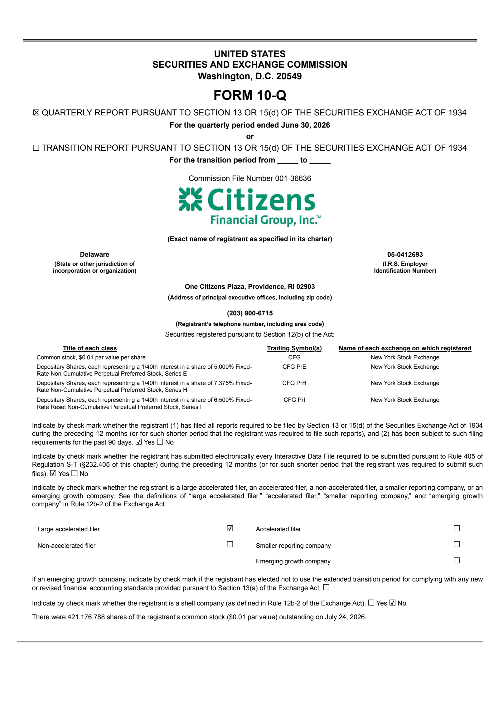 Citizens Financial Group's Q2 2026 Quarterly report