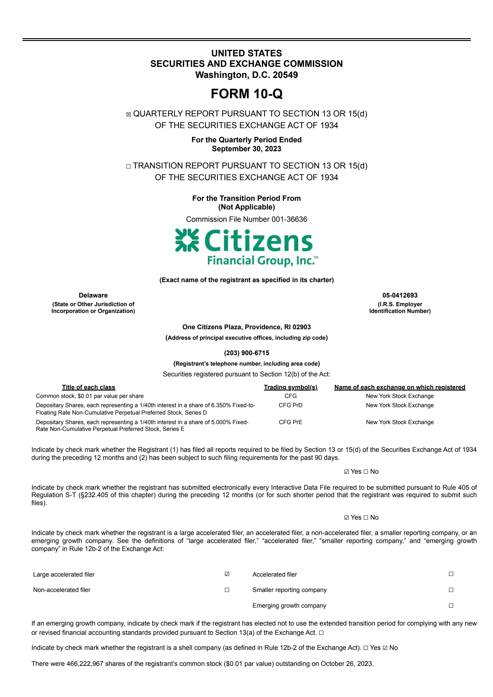 Citizens Financial Group's Q3 2023 Quarterly report